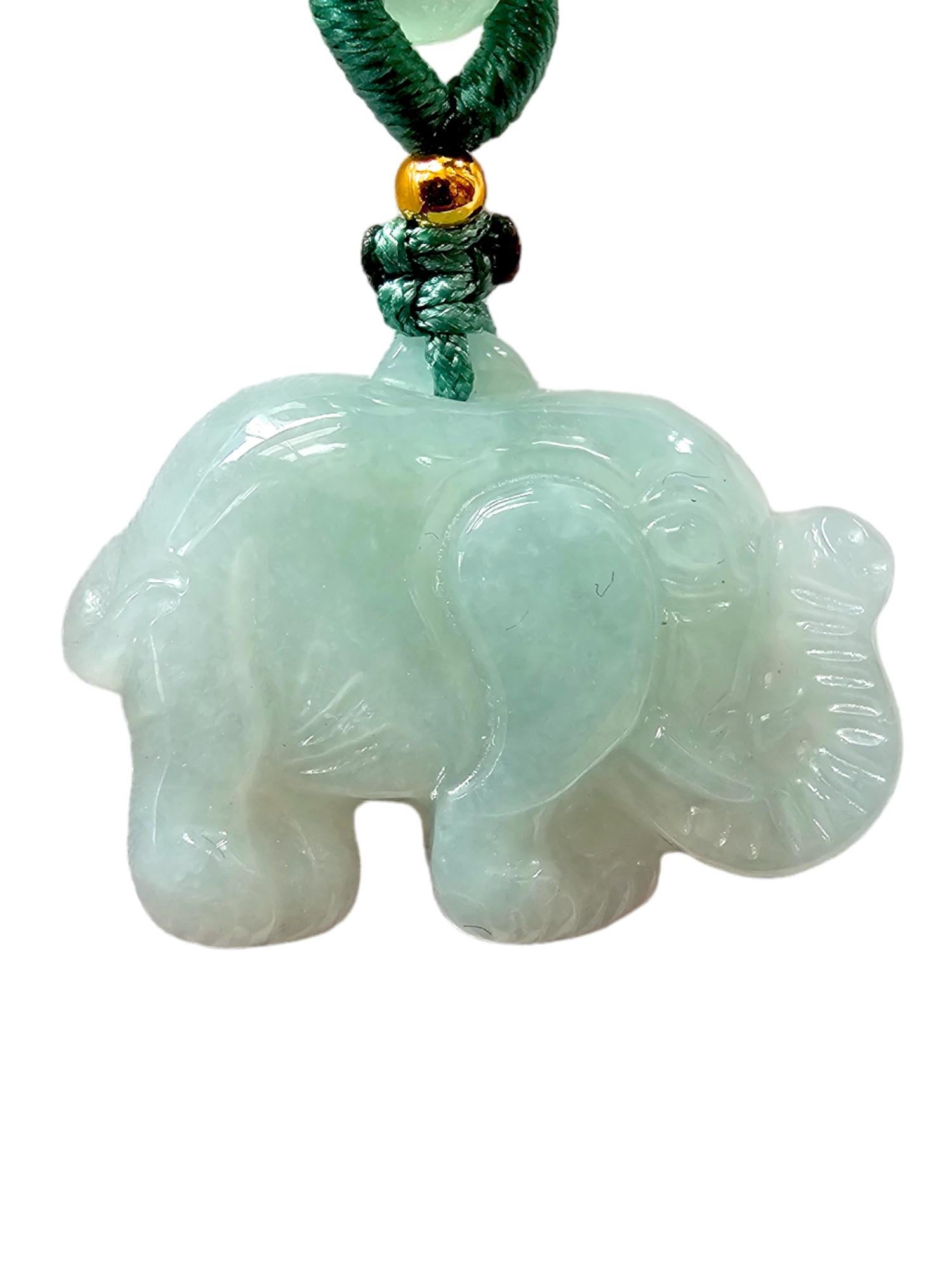 Sapporo Burmese A-Jadeite Elephant Pendant Necklace with FYORO String For Sale 5