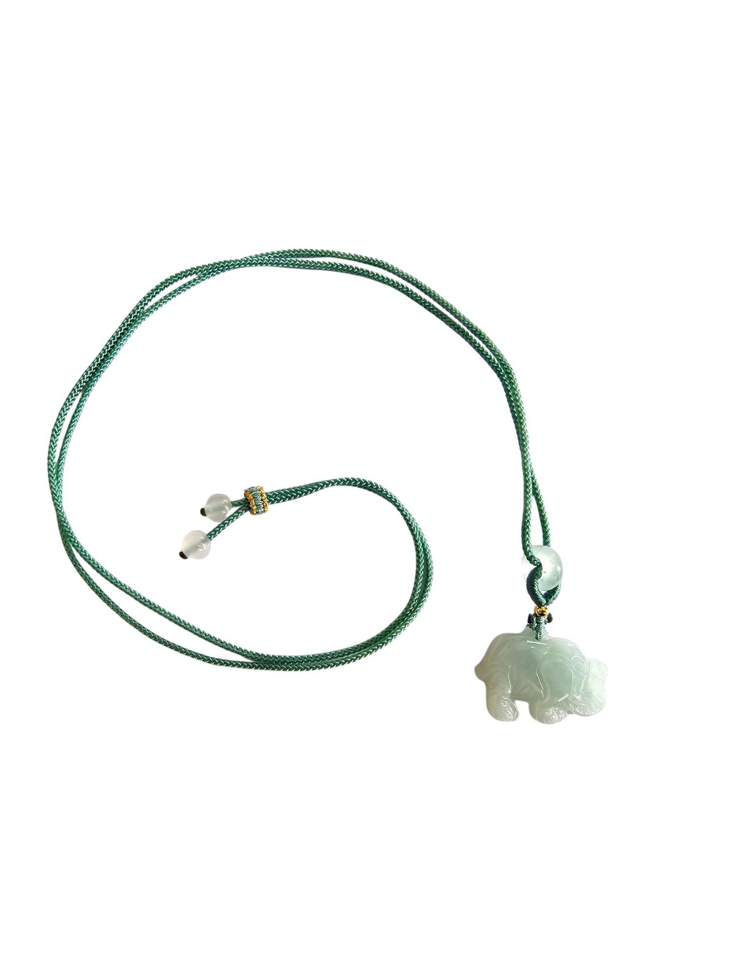 Sapporo Burmese A-Jadeite Elephant Pendant Necklace with FYORO String For Sale 6