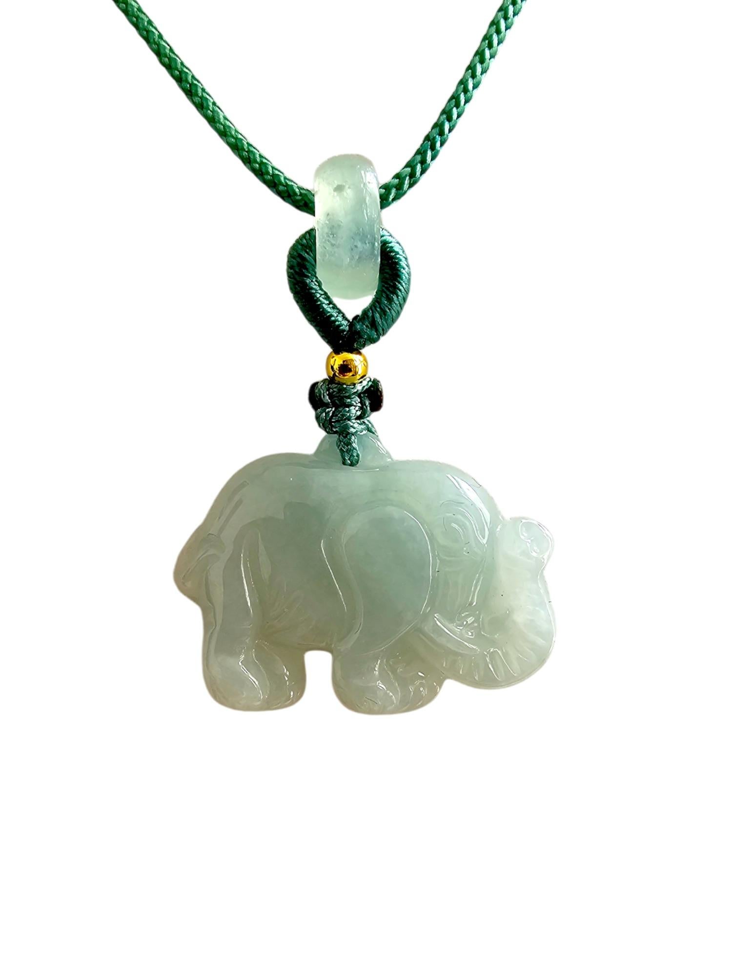 Women's or Men's Sapporo Burmese A-Jadeite Elephant Pendant Necklace with FYORO String For Sale