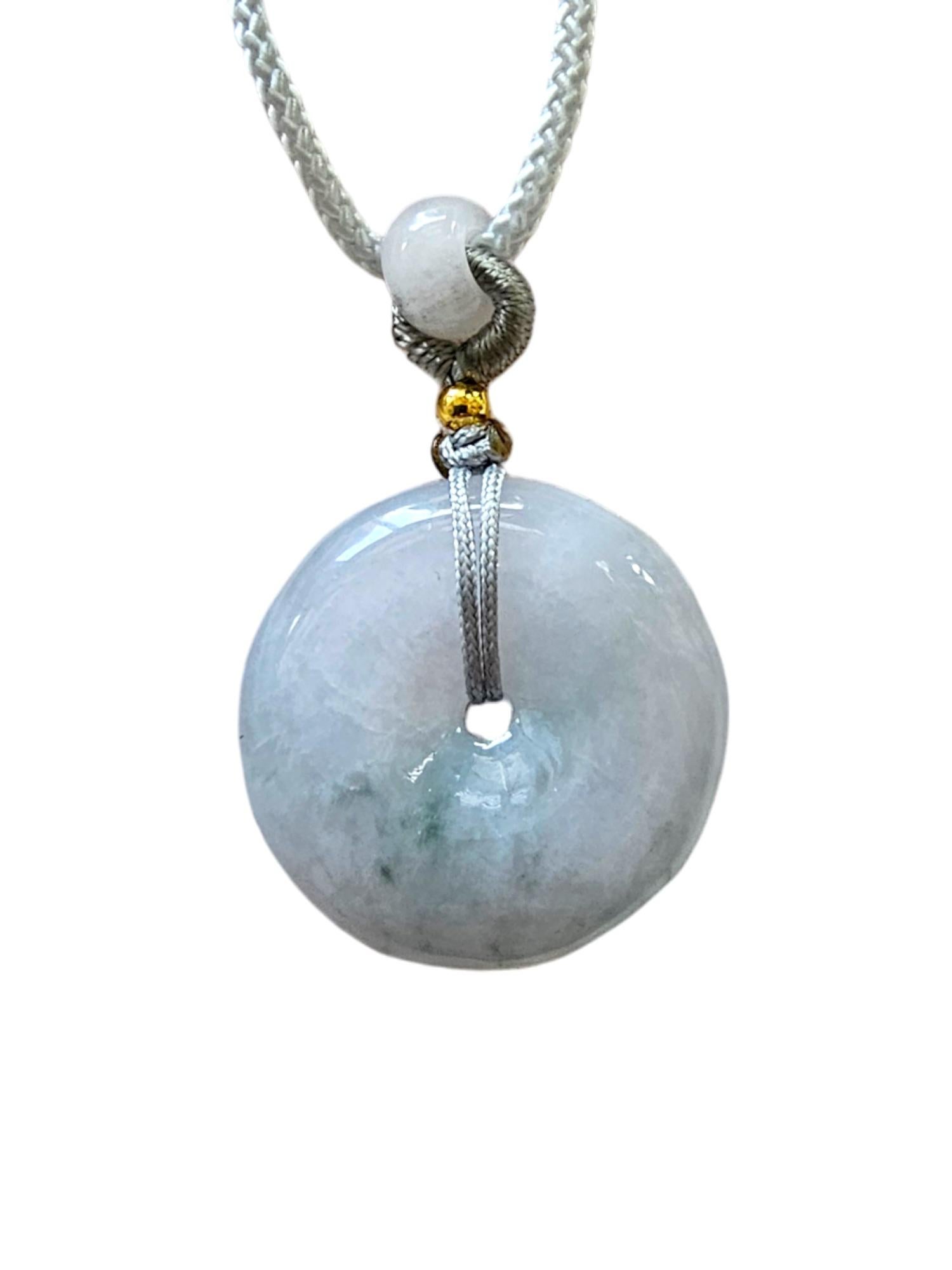 Sapporo Burmese A-Jadeite Icy 25mm Donut Pendant Necklace with FYORO String For Sale 1