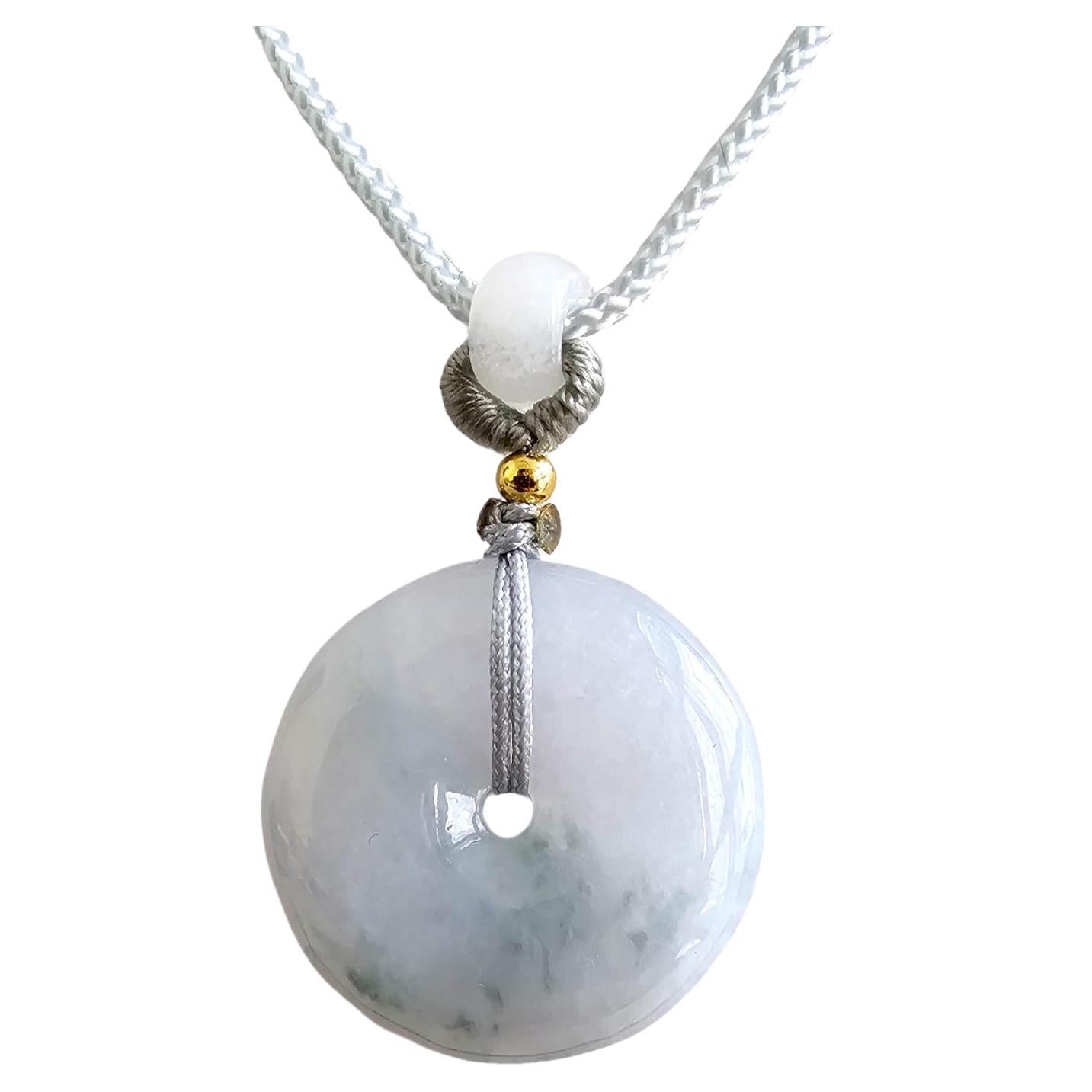 Sapporo Burmese A-Jadeite Icy 25mm Donut Pendant Necklace with FYORO String