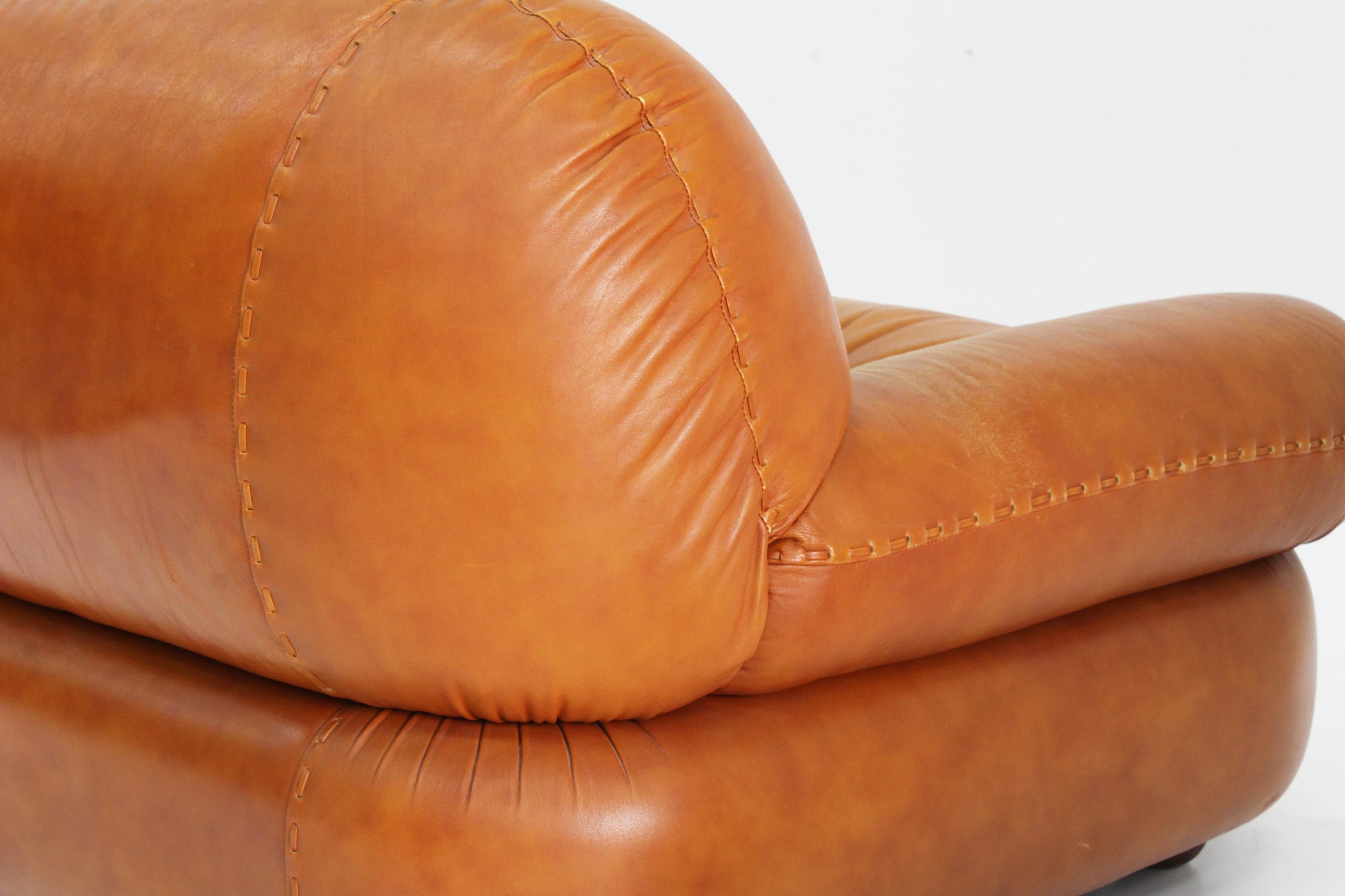 Sapporo Cognac Leather Armchairs by Mobil Girgi, Italy, 1970s, Set of 2 7