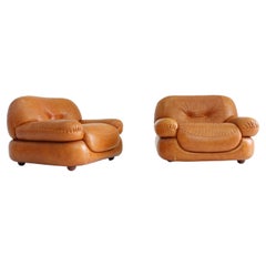 Sapporo Cognac Leather Armchairs by Mobil Girgi, Italy, 1970s, Set of 2