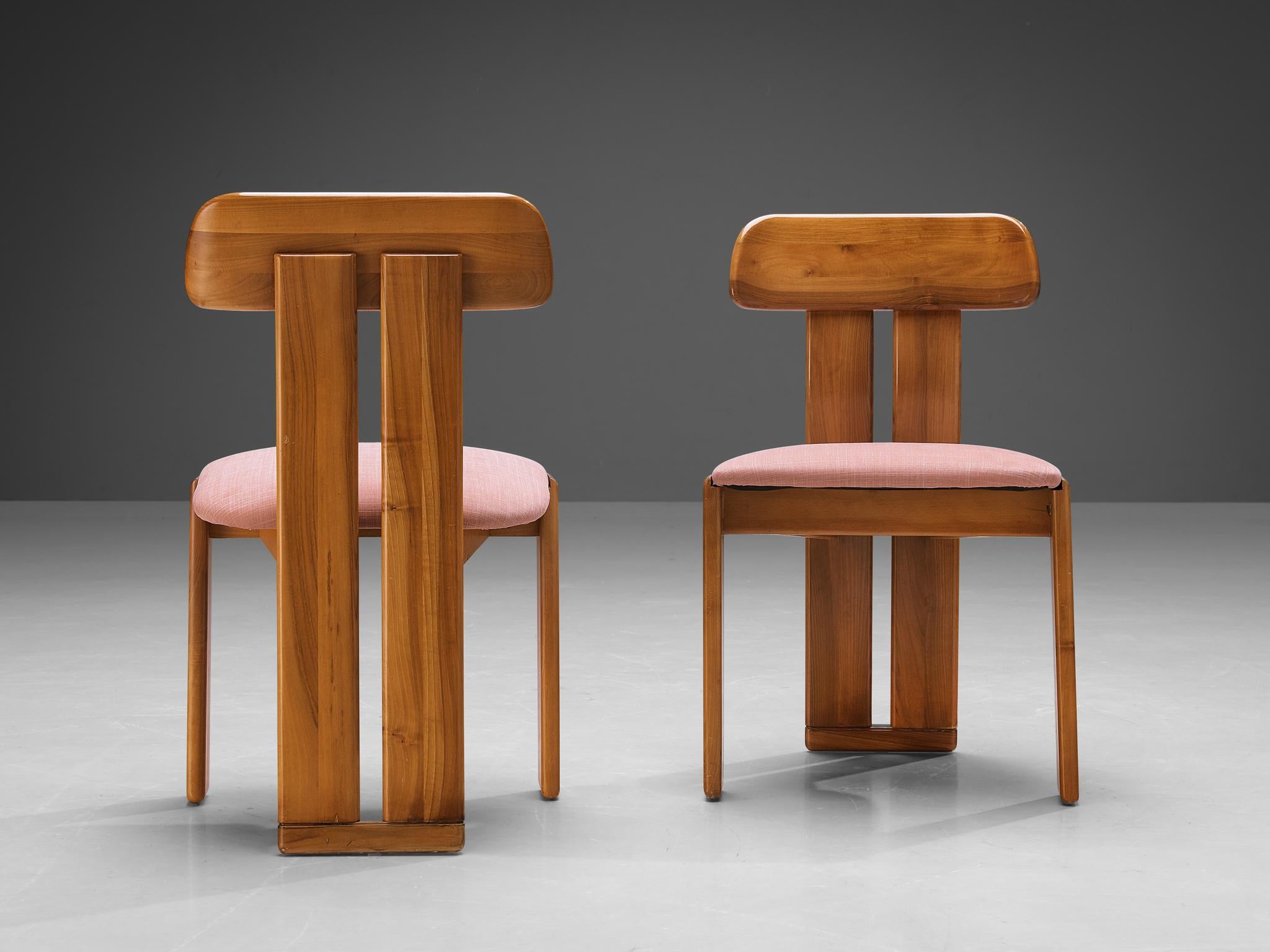 Mid-Century Modern Sapporo for Mobil Girgi Set of Four Dining Chairs in Walnut and Rose Pink Fabric