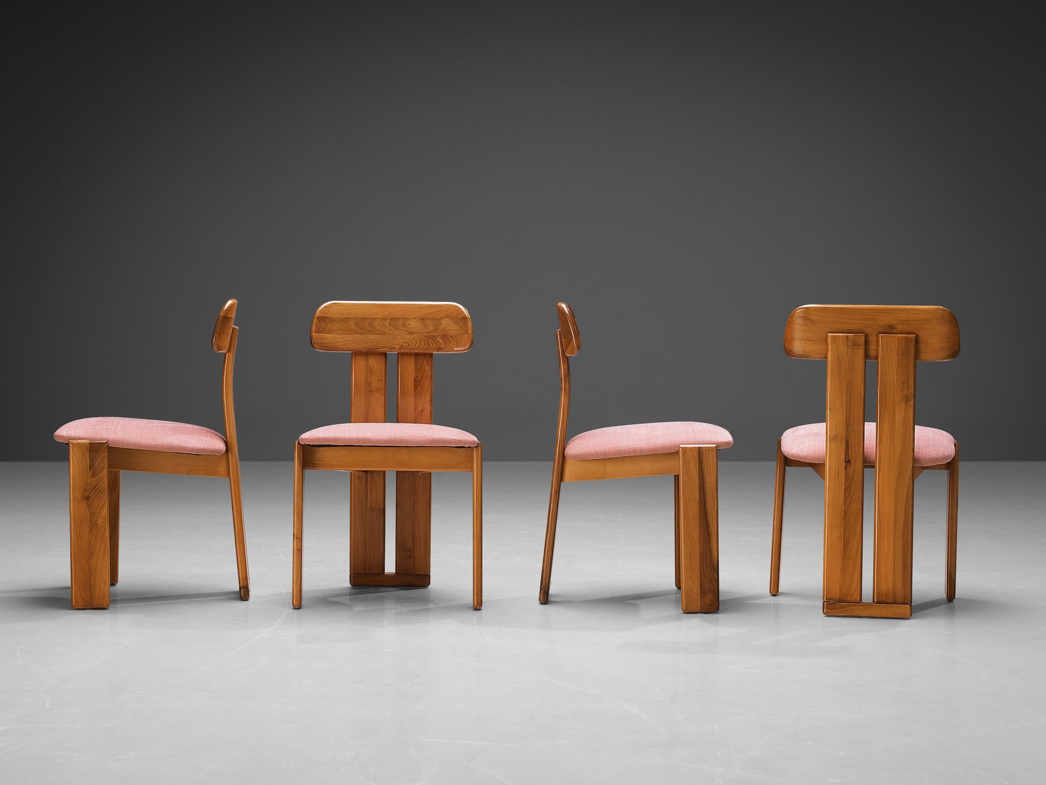 Sapporo for Mobil Girgi Set of Four Dining Chairs in Walnut and Rose Pink Fabric In Good Condition In Waalwijk, NL