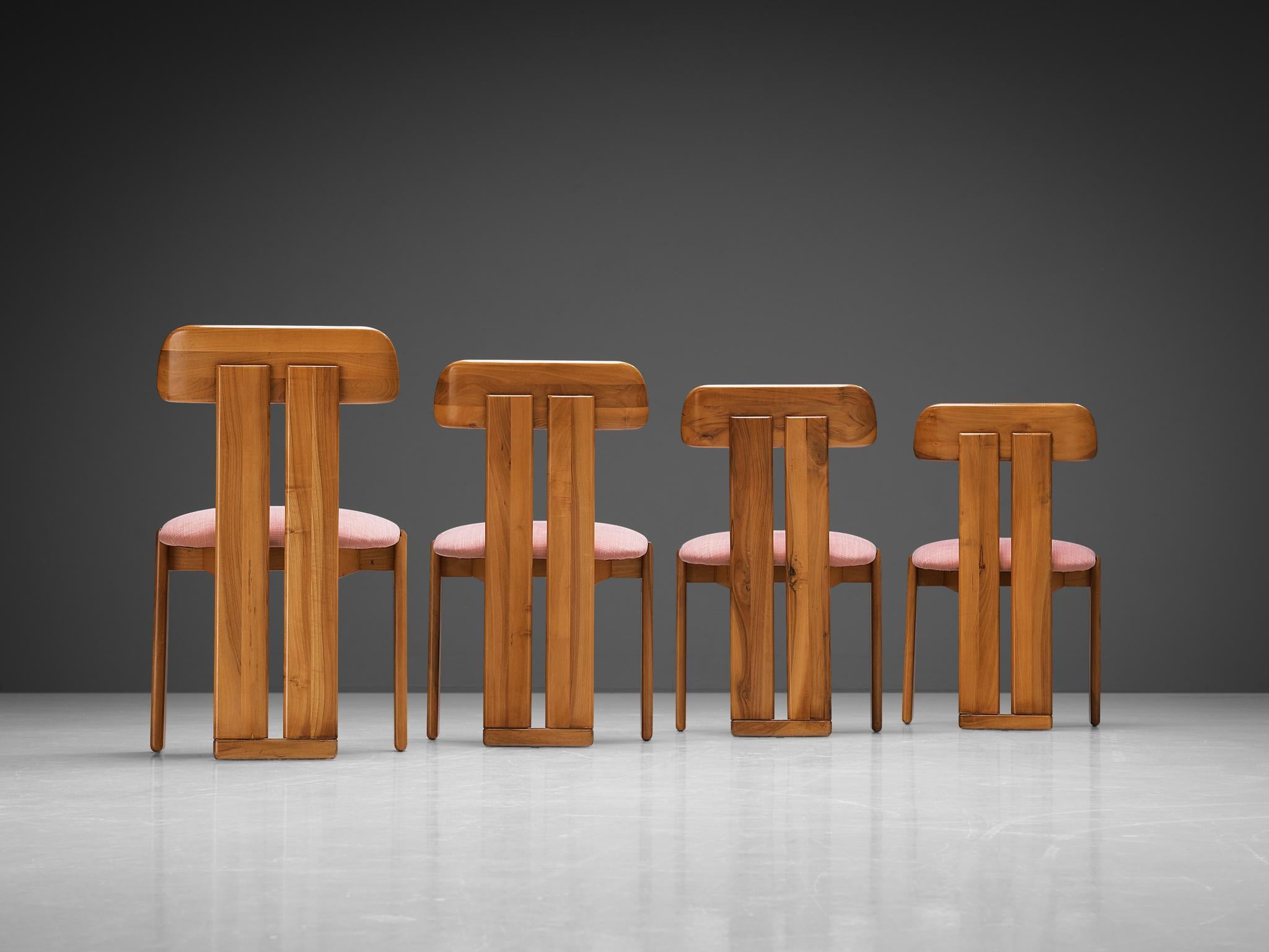 Late 20th Century Sapporo for Mobil Girgi Set of Four Dining Chairs in Walnut and Rose Pink Fabric