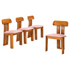 Sapporo for Mobil Girgi Set of Four Dining Chairs in Walnut and Rose Pink Fabric