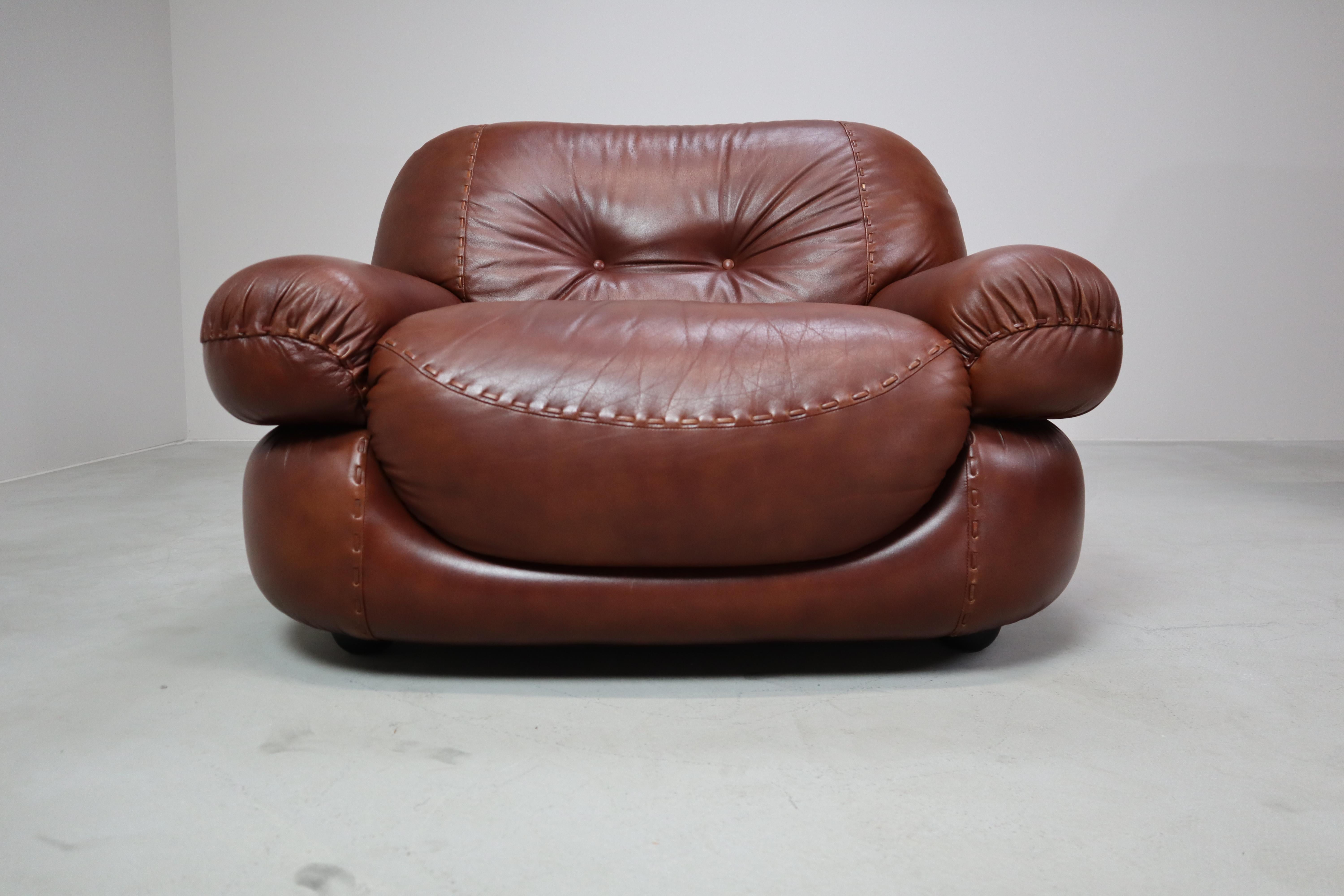 Sapporo leather armchairs by Mobil Girgi, italy 1970's For Sale 8