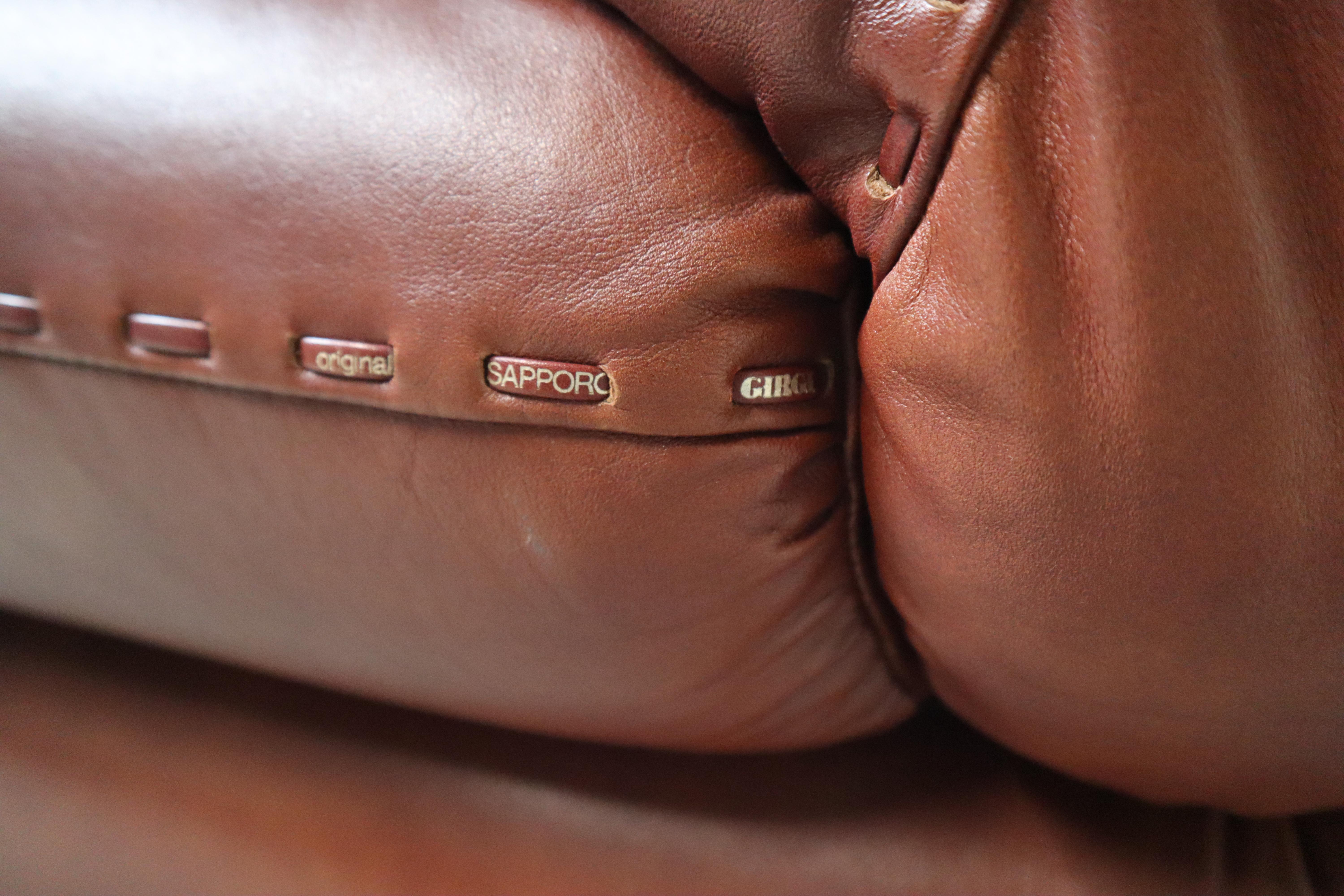Italian Sapporo leather armchairs by Mobil Girgi, italy 1970's For Sale