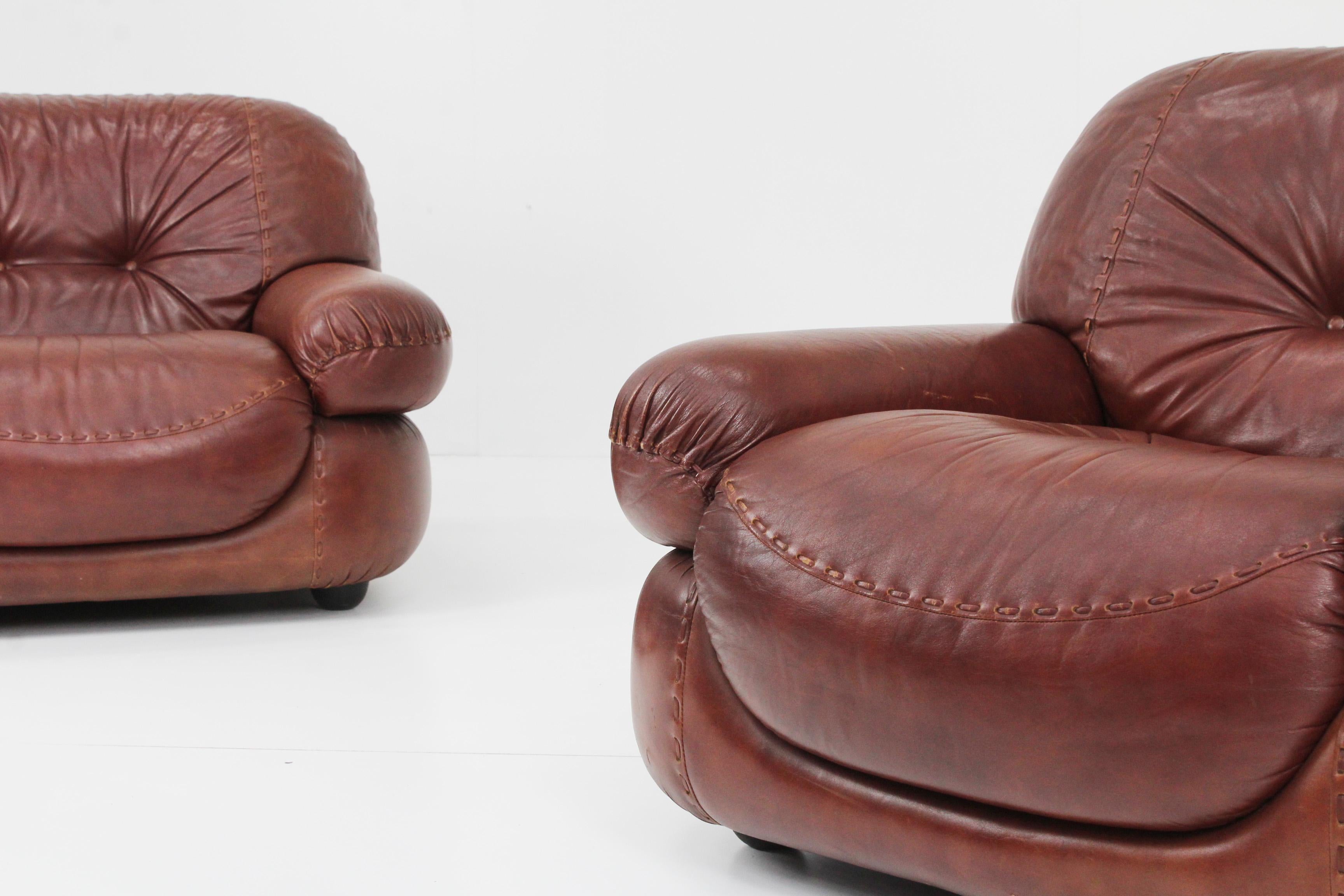 Sapporo Leather armchairs by Mobil Girgi, Italy, 1970s, Set of 2 6