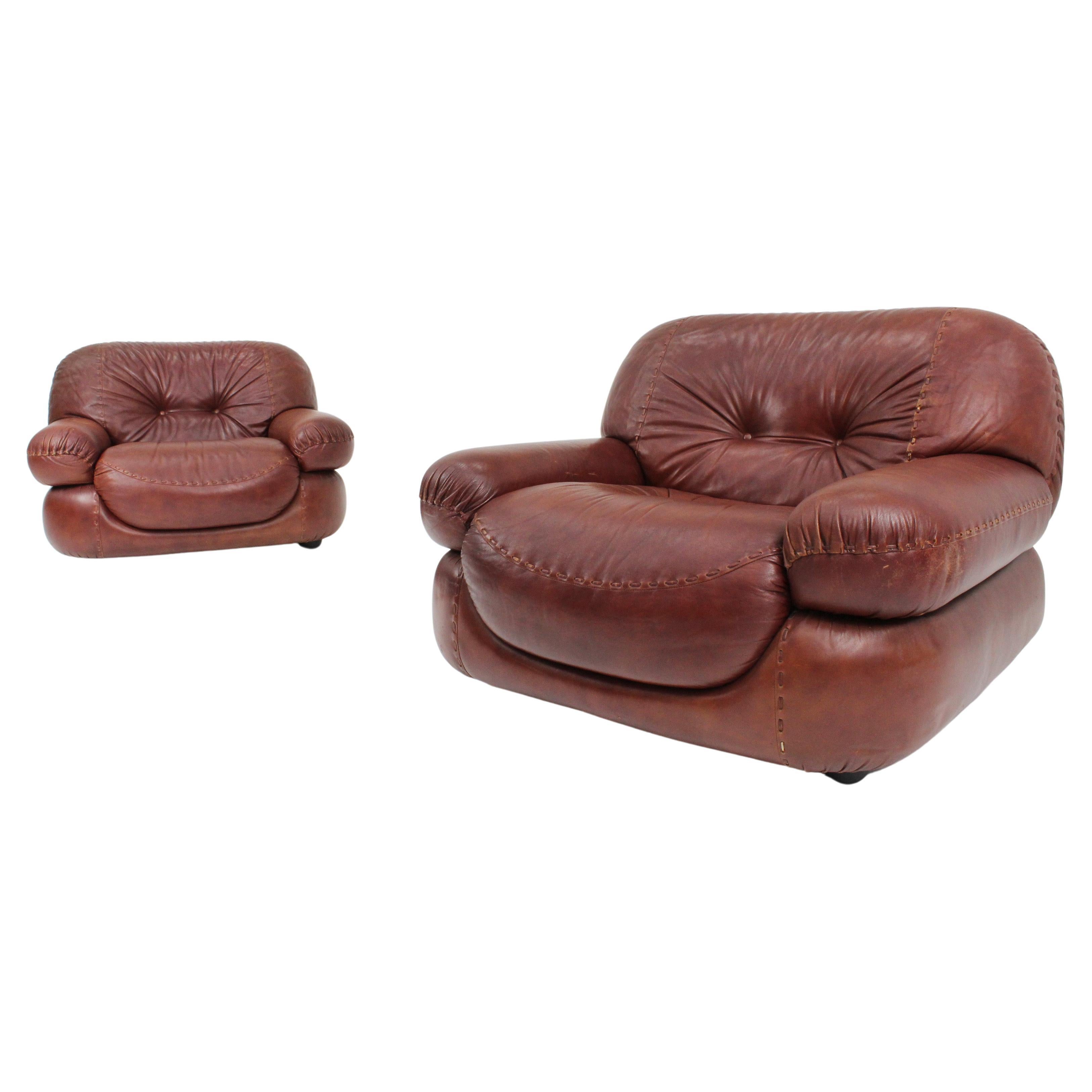 Sapporo Leather armchairs by Mobil Girgi, Italy, 1970s, Set of 2