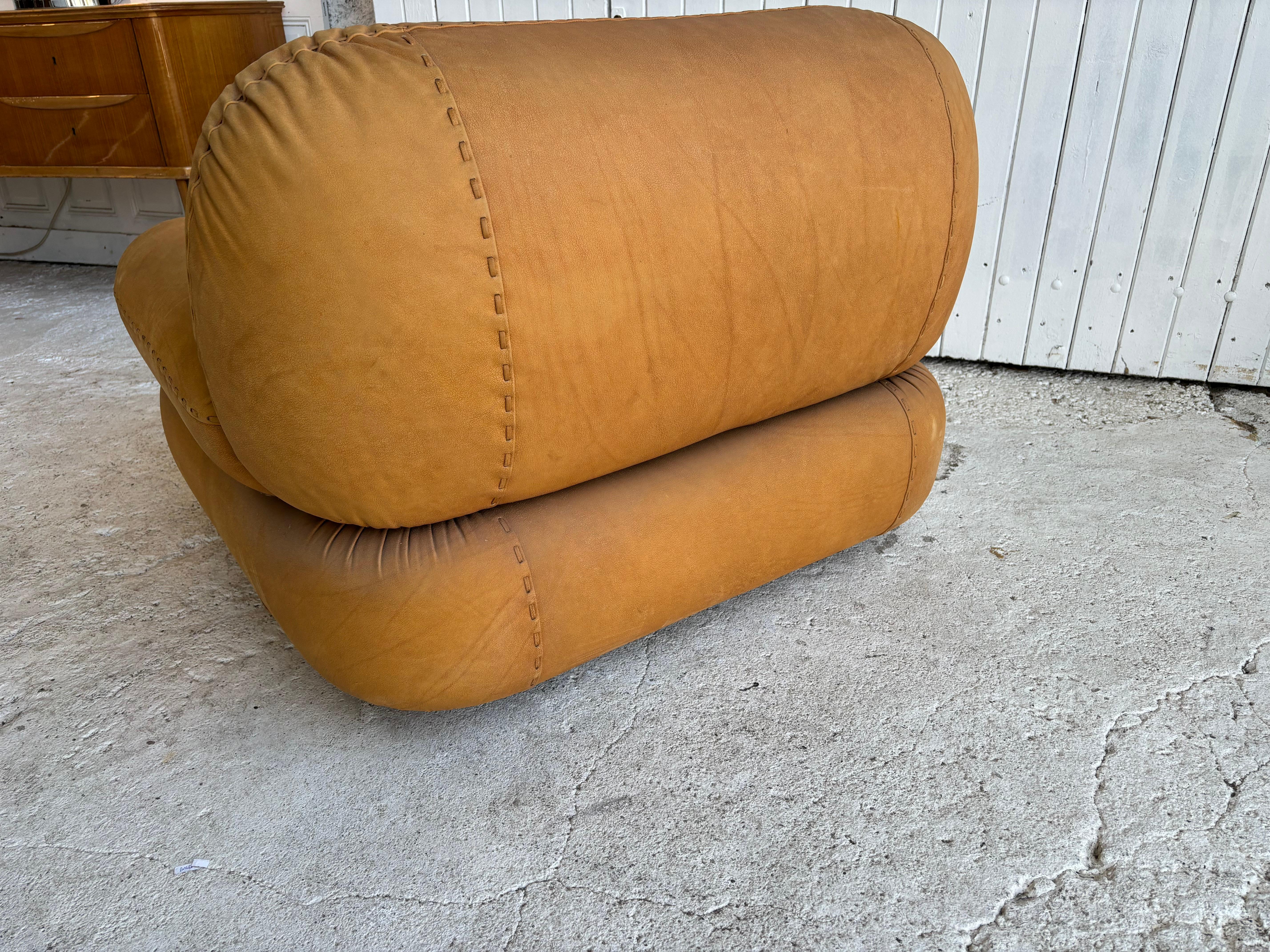 20th Century Sapporo Leather Chair by Mobel , 1970’s Italy
