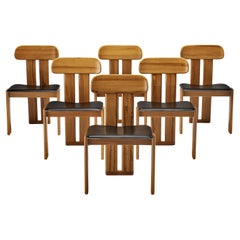 Sapporo Set of Six Dining Chairs in Walnut and Black Leather