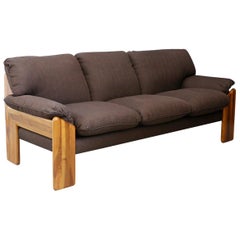 Sapporo Sofa Brown Three-Seat Midcentury in Noble Wood, 1970s