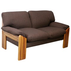 Sapporo Sofa Brown Two-Seat Midcentury in Noble Wood, 1970s