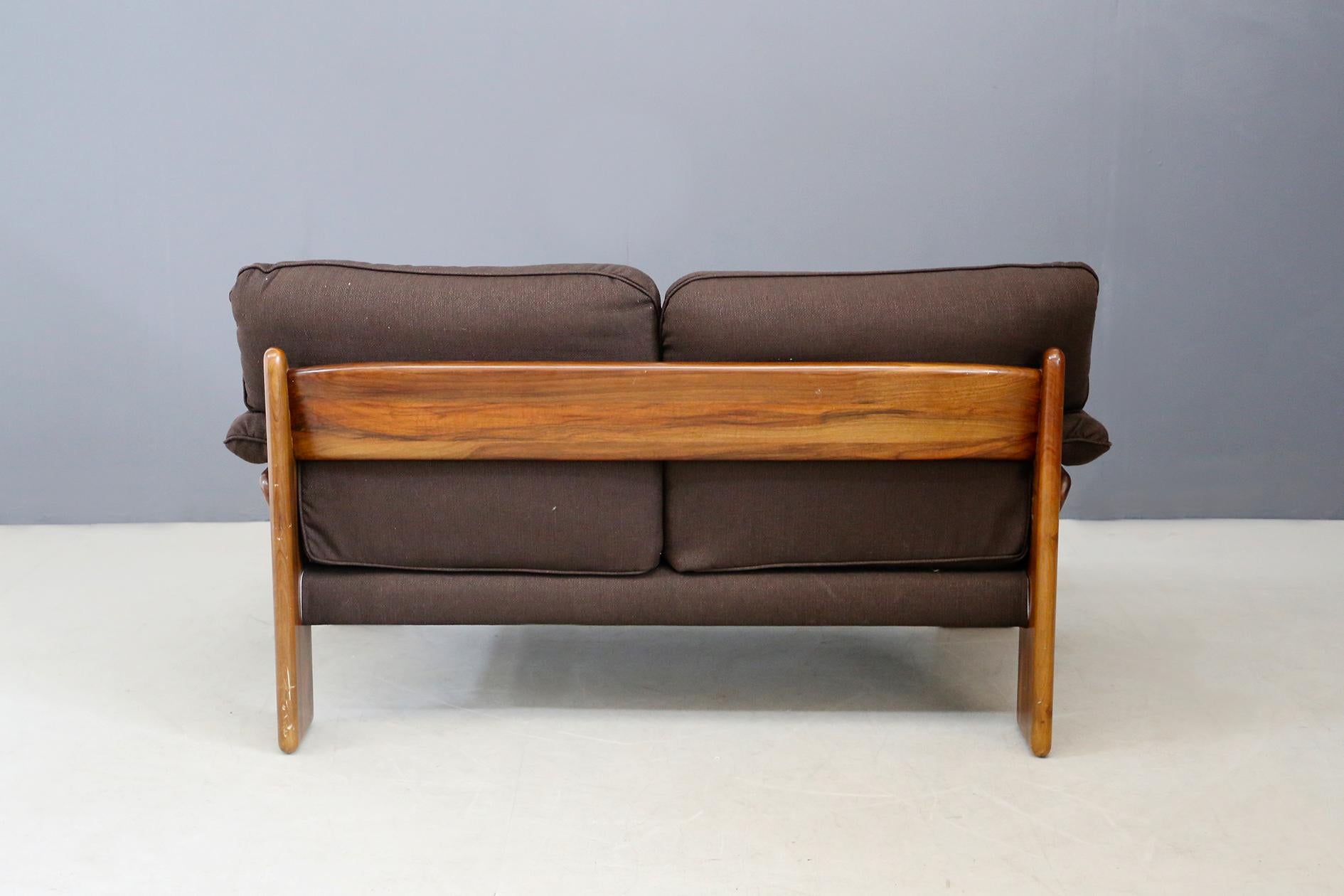 Sapporo Sofa Brown Two-Seat Midcentury in Noble Wood, 1970s 4