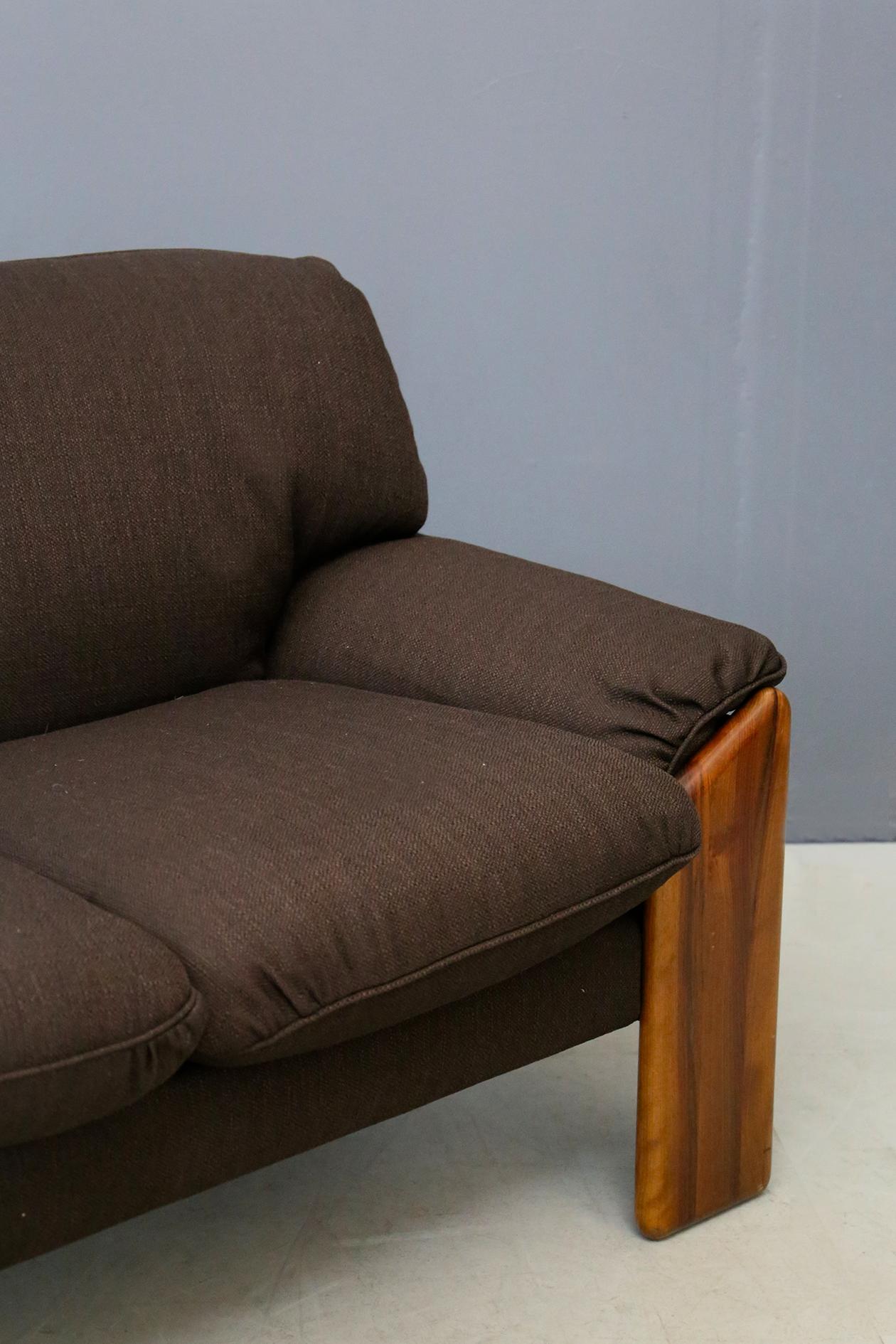 Italian Sapporo Sofa Brown Two-Seat Midcentury in Noble Wood, 1970s