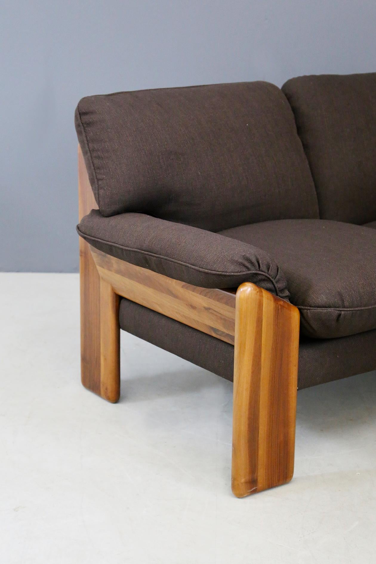 Cotton Sapporo Sofa Brown Two-Seat Midcentury in Noble Wood, 1970s