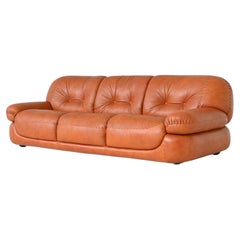 Sapporo three-seat lounge sofa in cognac leather Mobil Girgi Italy 1970