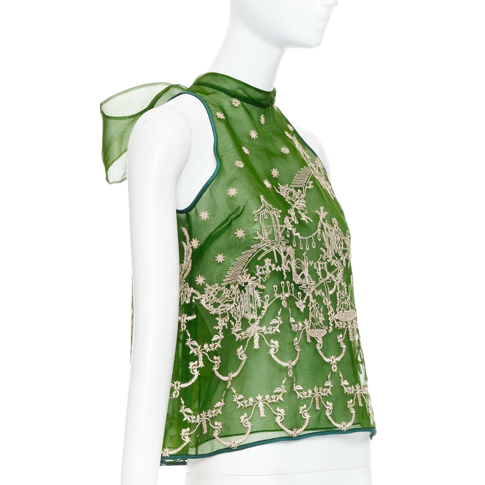 SAPTO DJOJOKARTIKO top sin mangas bordado oriental verde beige Gris en venta