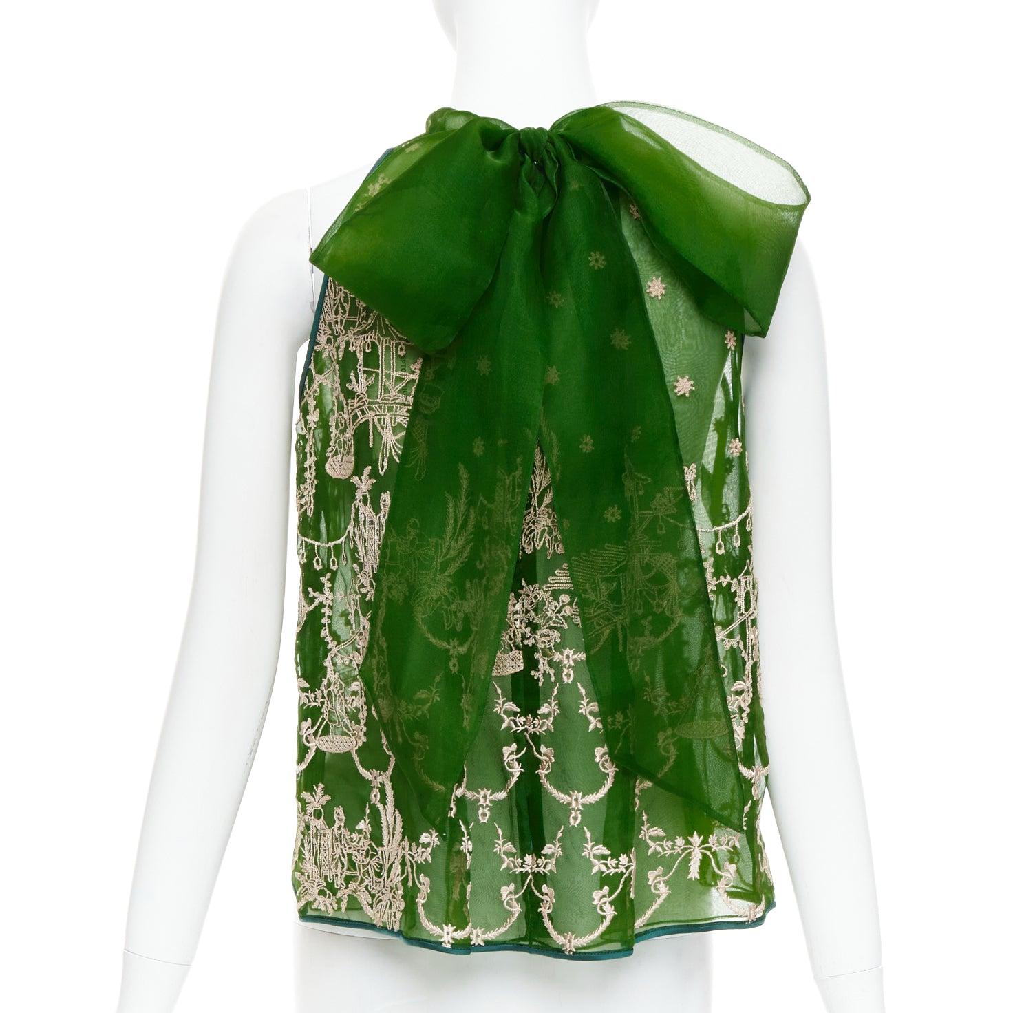 De las mujeres SAPTO DJOJOKARTIKO top sin mangas bordado oriental verde beige en venta