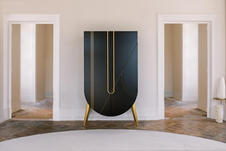 21st Century Contemporary Modern Saqris Cabinet Wood Black Lacquered Brushed Brass Handcrafted in Portugal - Europe by Greenapple.

Inspired by the southernmost region of Portugal with Arabic influences, Saqris represents a concept where elegance
