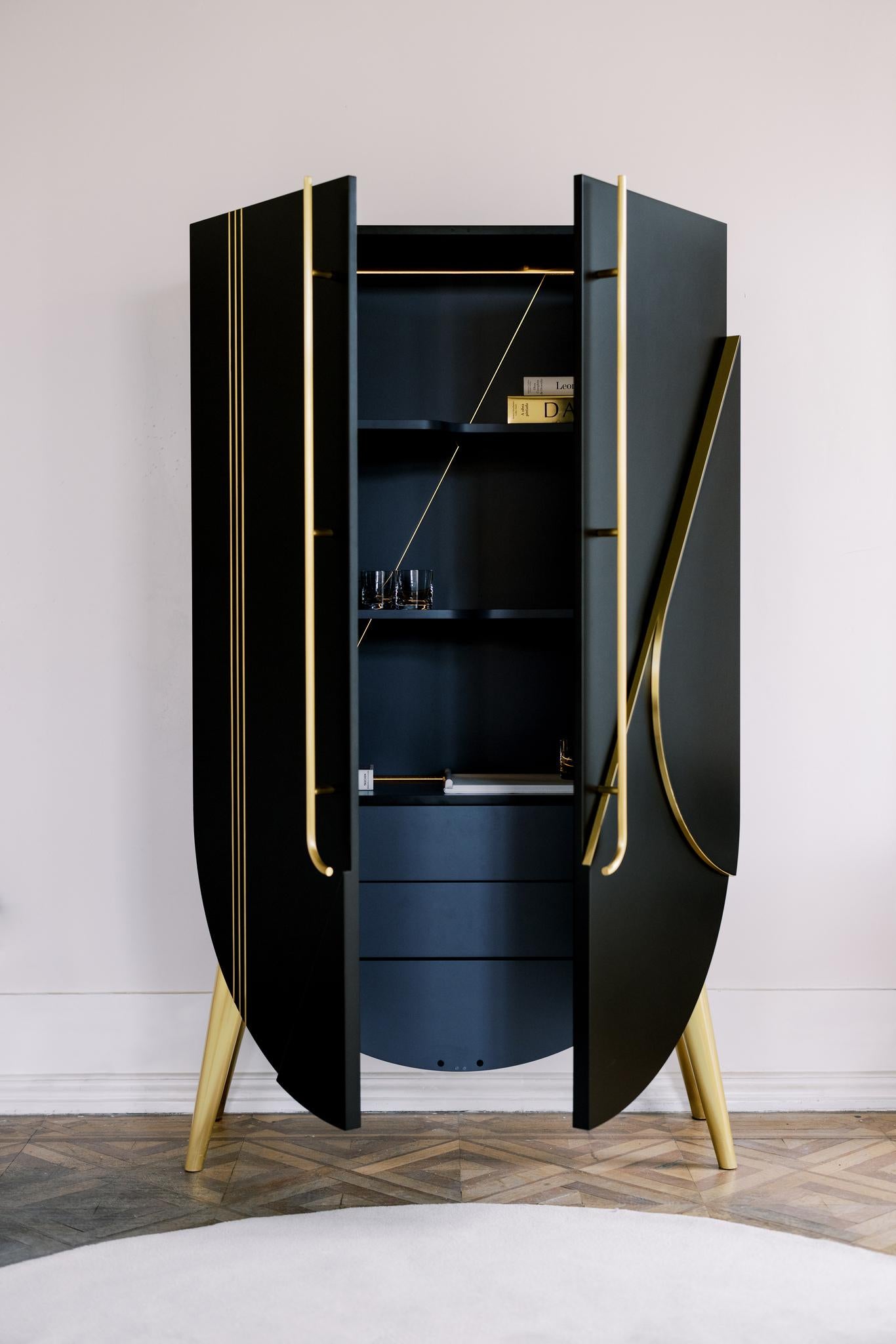 Modern Saqris Bar Cabinet, Black and Brass, Handmade in Portugal by Greenapple For Sale 5