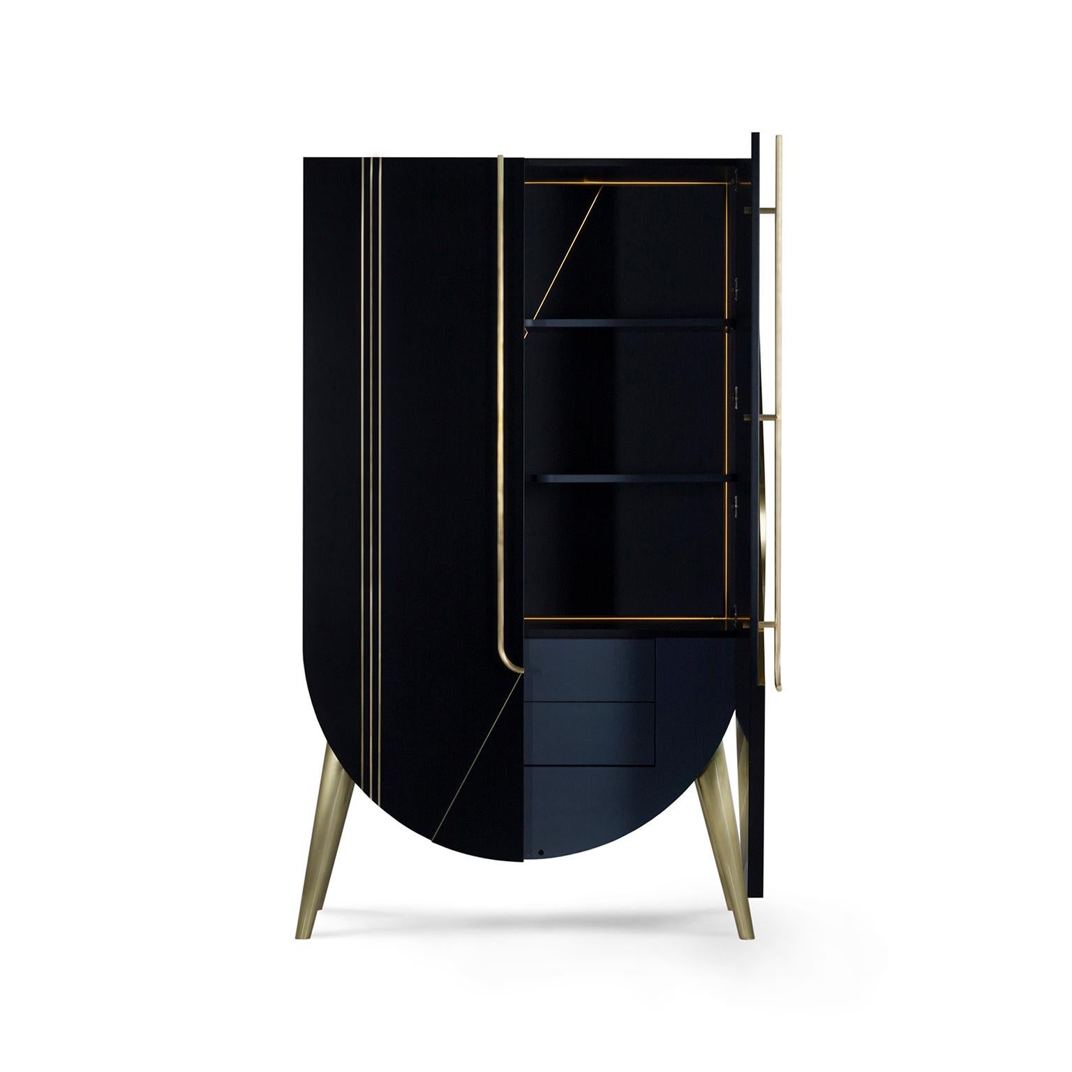 Portuguese Modern Saqris Bar Cabinet, Black and Brass, Handmade in Portugal by Greenapple For Sale