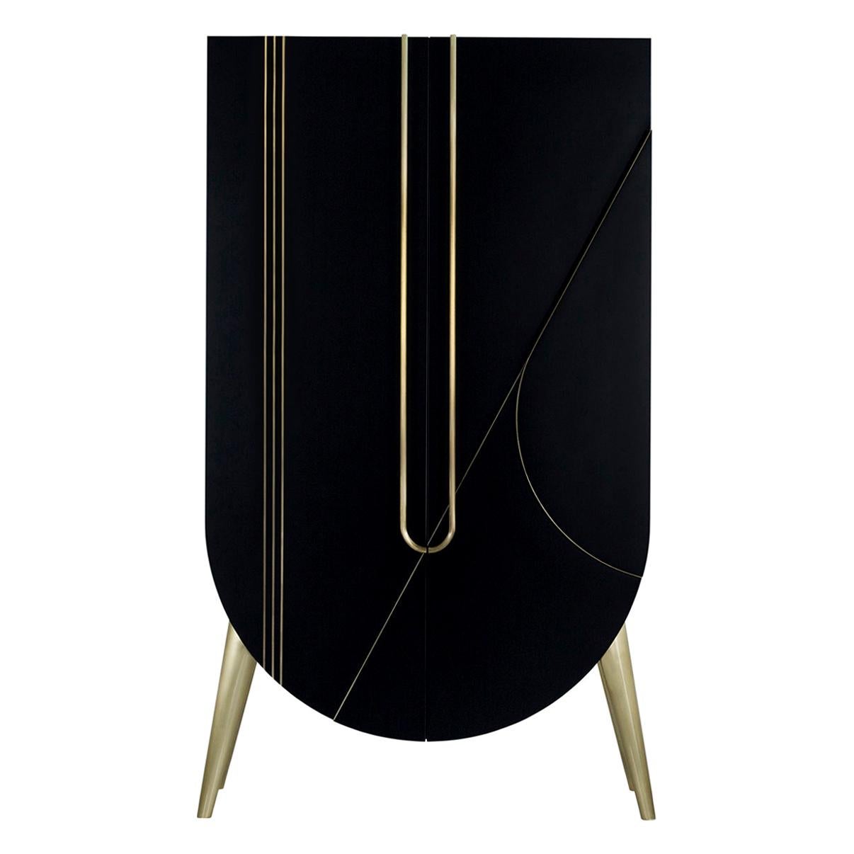 Modern Saqris Bar Cabinet Black and Brushed Brass Handcrafted by Greenapple