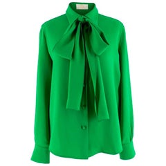 Sara Battaglia Green Pussy-bow Crepe Blouse IT 38