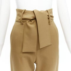SARA BATTAGLIA khaki wool high waisted tie belt cuffed tapered pants  IT36 XXS