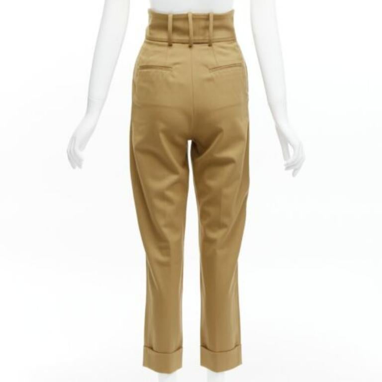 Women's SARA BATTAGLIA khaki wool high waisted tie belt cuffed tapered pants  IT36 XXS For Sale