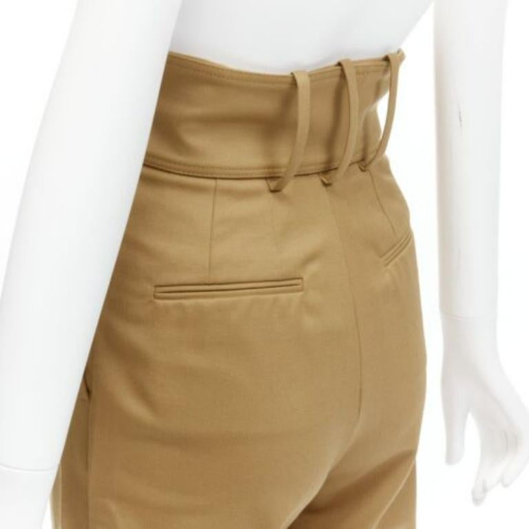 SARA BATTAGLIA khaki wool high waisted tie belt cuffed tapered pants  IT36 XXS For Sale 2