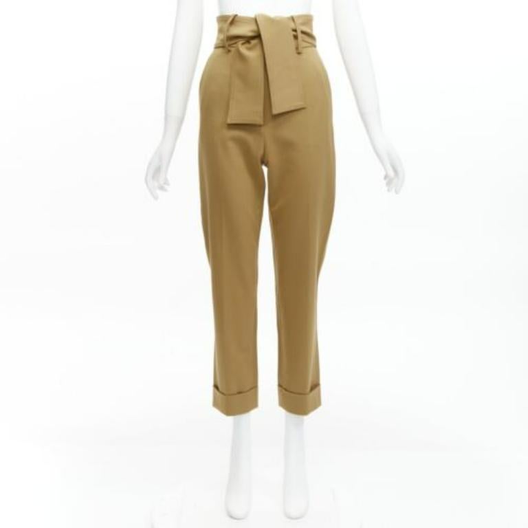 SARA BATTAGLIA khaki wool high waisted tie belt cuffed tapered pants  IT36 XXS For Sale 4