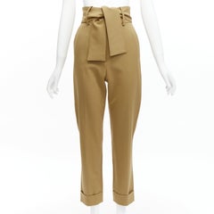 SARA BATTAGLIA khaki wool high waisted tie belt cuffed tapered pants  IT36 XXS