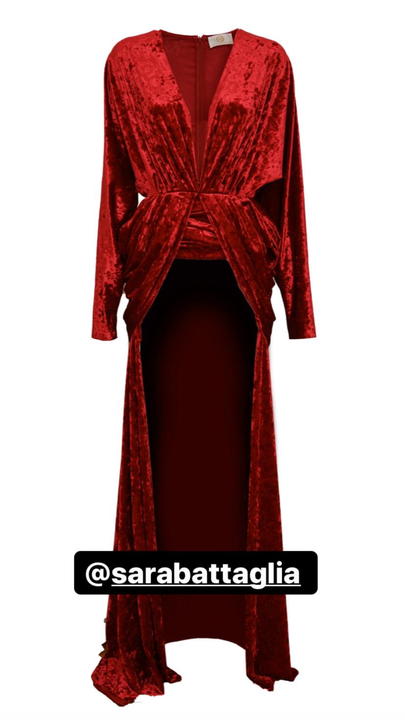 Sara Battaglia Rotes hochgeschlossenes Kleid aus Samt  für Damen oder Herren im Angebot