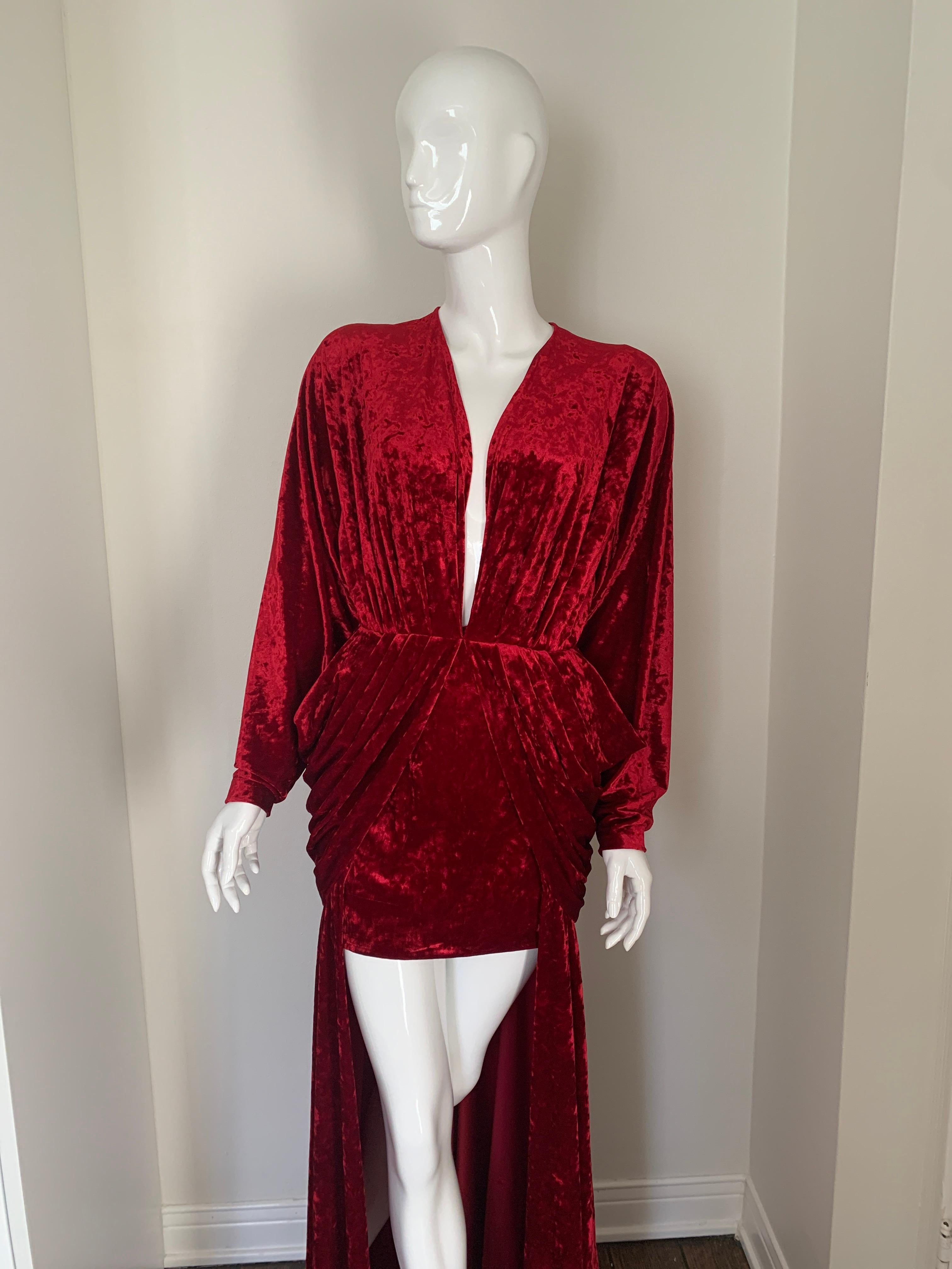 Black Sara Battaglia Red Velvet High Low Dress  For Sale