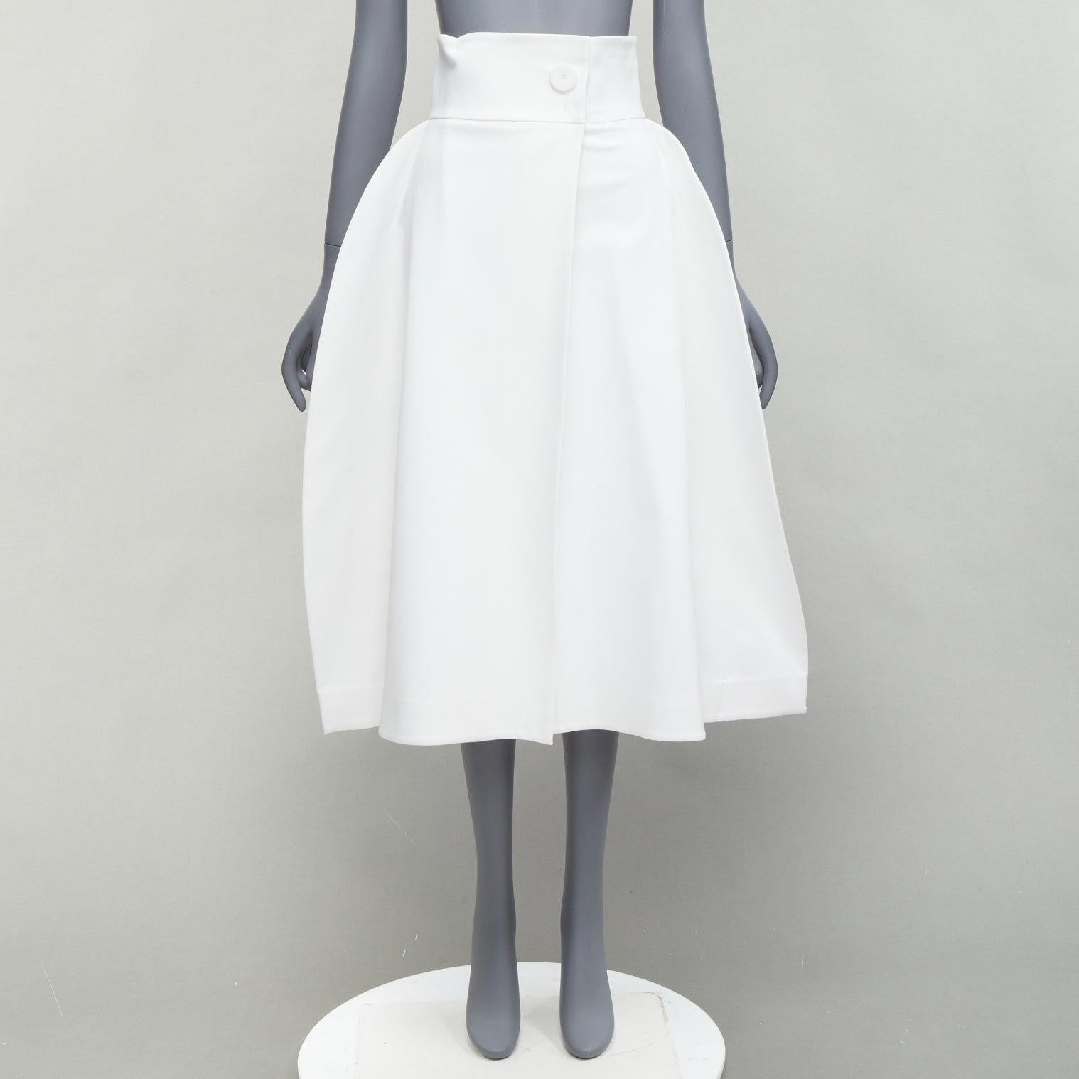 SARA BATTAGLIA white cotton blend structural balloon skirt IT36 XXS For Sale 4