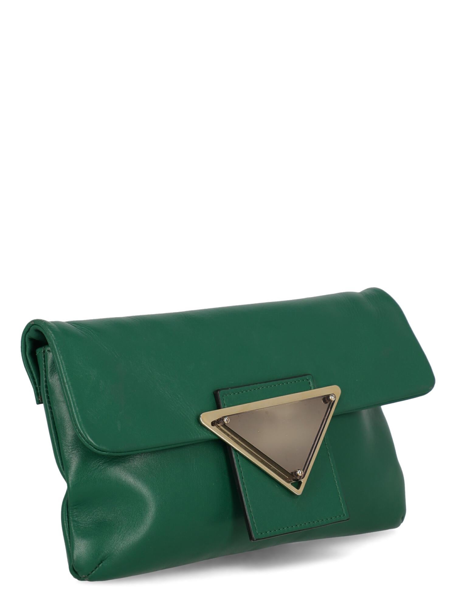 Sara Battaglia Woman Shoulder bag  Green Leather In Fair Condition For Sale In Milan, IT