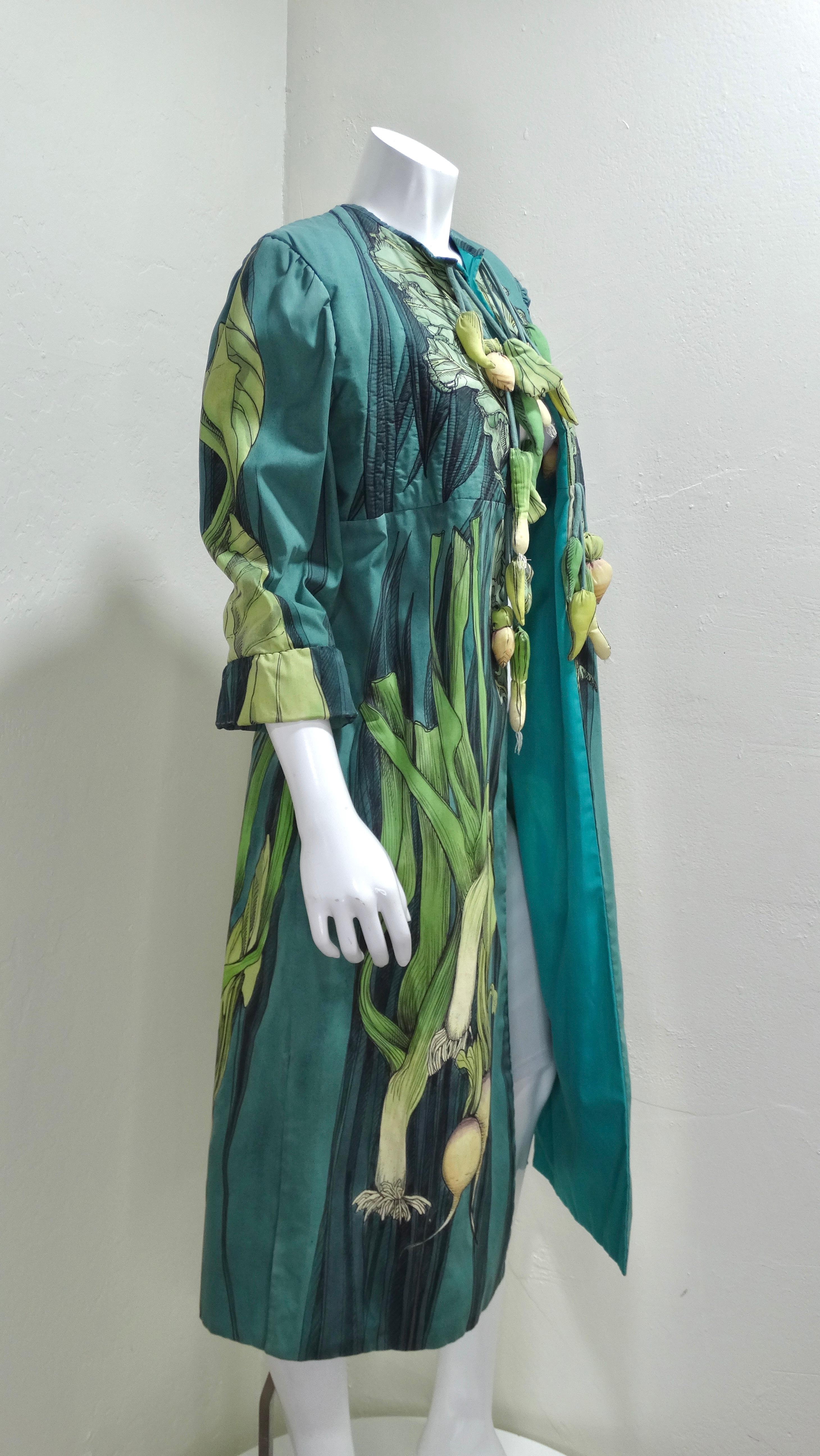 Sara Drower Vegetable Motif Embroidered Duster In Excellent Condition In Scottsdale, AZ