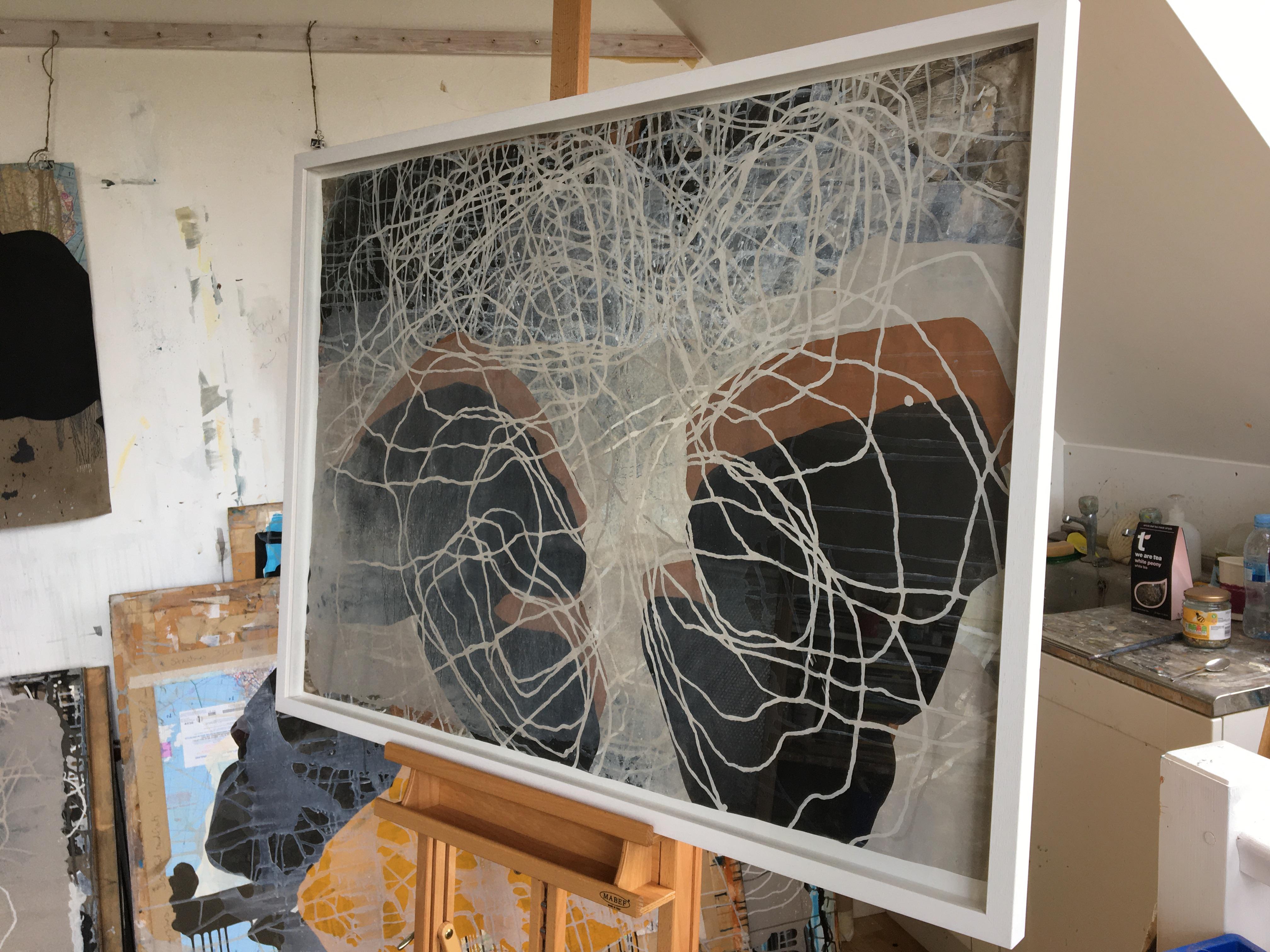 Sara Dudman paints with very gestural mark making, and this painting is part of her body of work which interprets the fascinating interactions and relationships between nature in the landscape, both in the air and on the ground.  This work has been