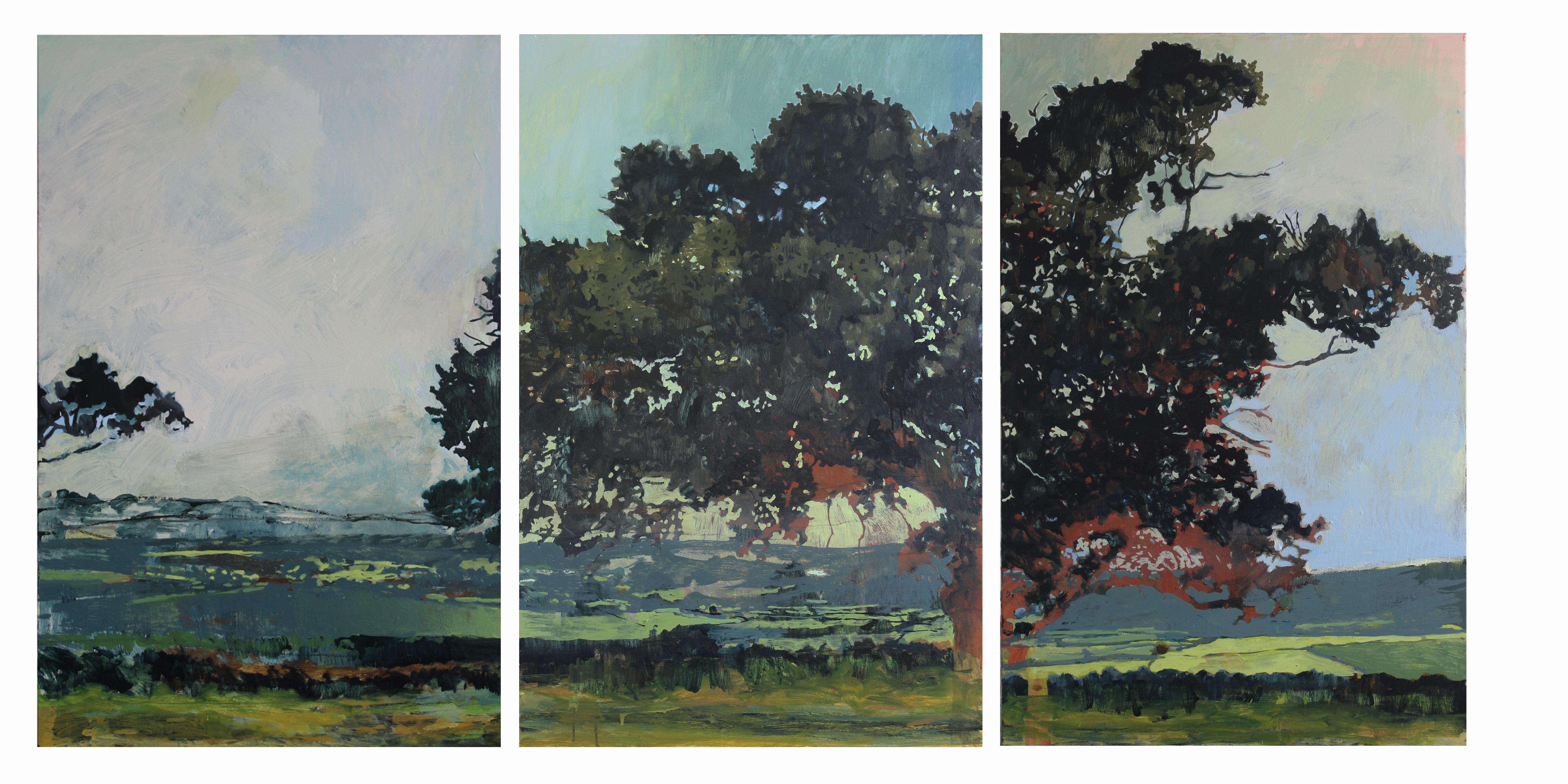 Every Tree I Have Ever Seen (Blackdown Hills Oak) 2, Triptych, framed in a single frame

These works are responses to the ancient oaks which populate the hills, near Sara's studio where she walks, breathes and explores her own local terrain.  She