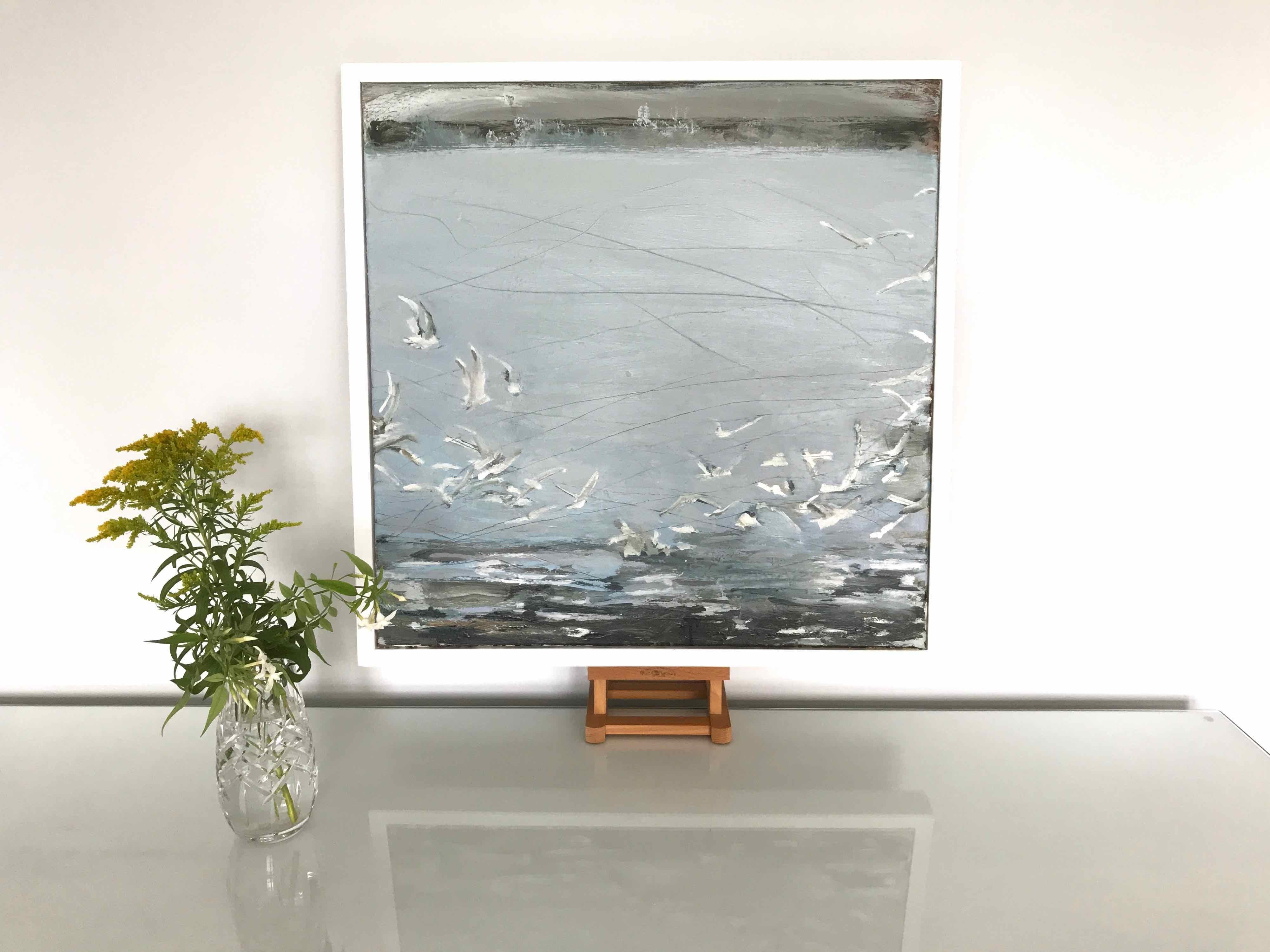 Incoming Tide: Ölgemälde von Royal West Academician of Estuary and Gulls (Expressionismus), Painting, von Sara Dudman