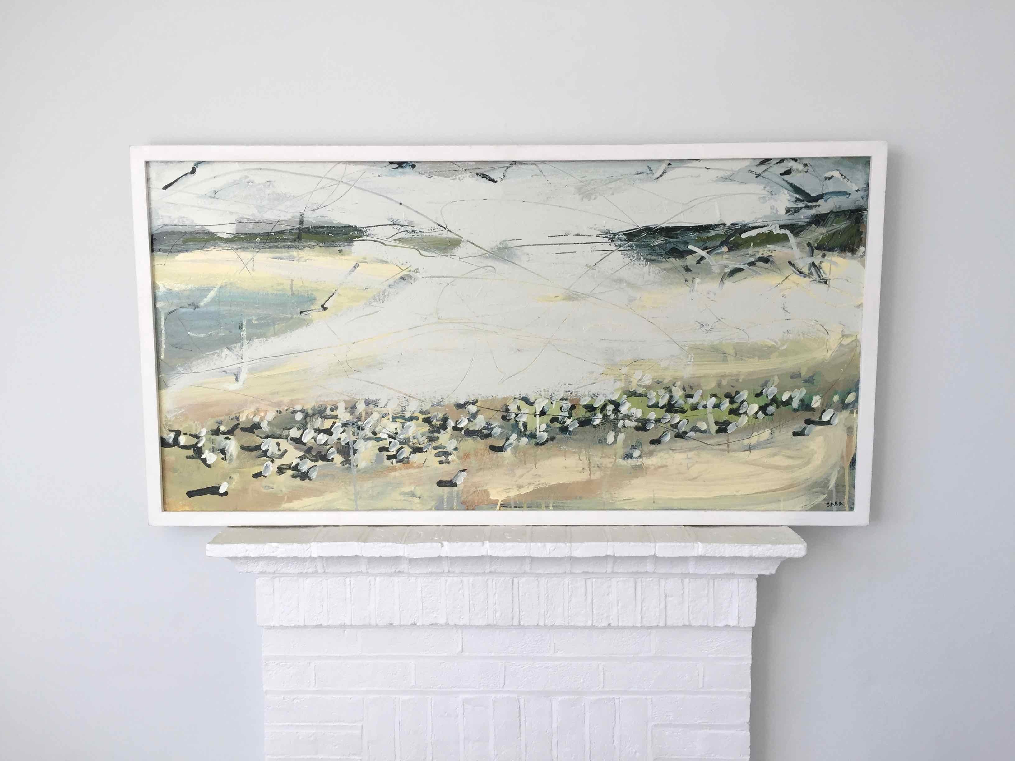 Sandpipers and Arctic Terns 1 (Northumberland), 2016, Oil on stretched canvas, 21 3/10 × 40 9/10 in, 54 × 104 cm by Sara Dudman RWA

Contemporary painterly qualities and drawn marks are essential components in Dudman's work, conveying an intuitive