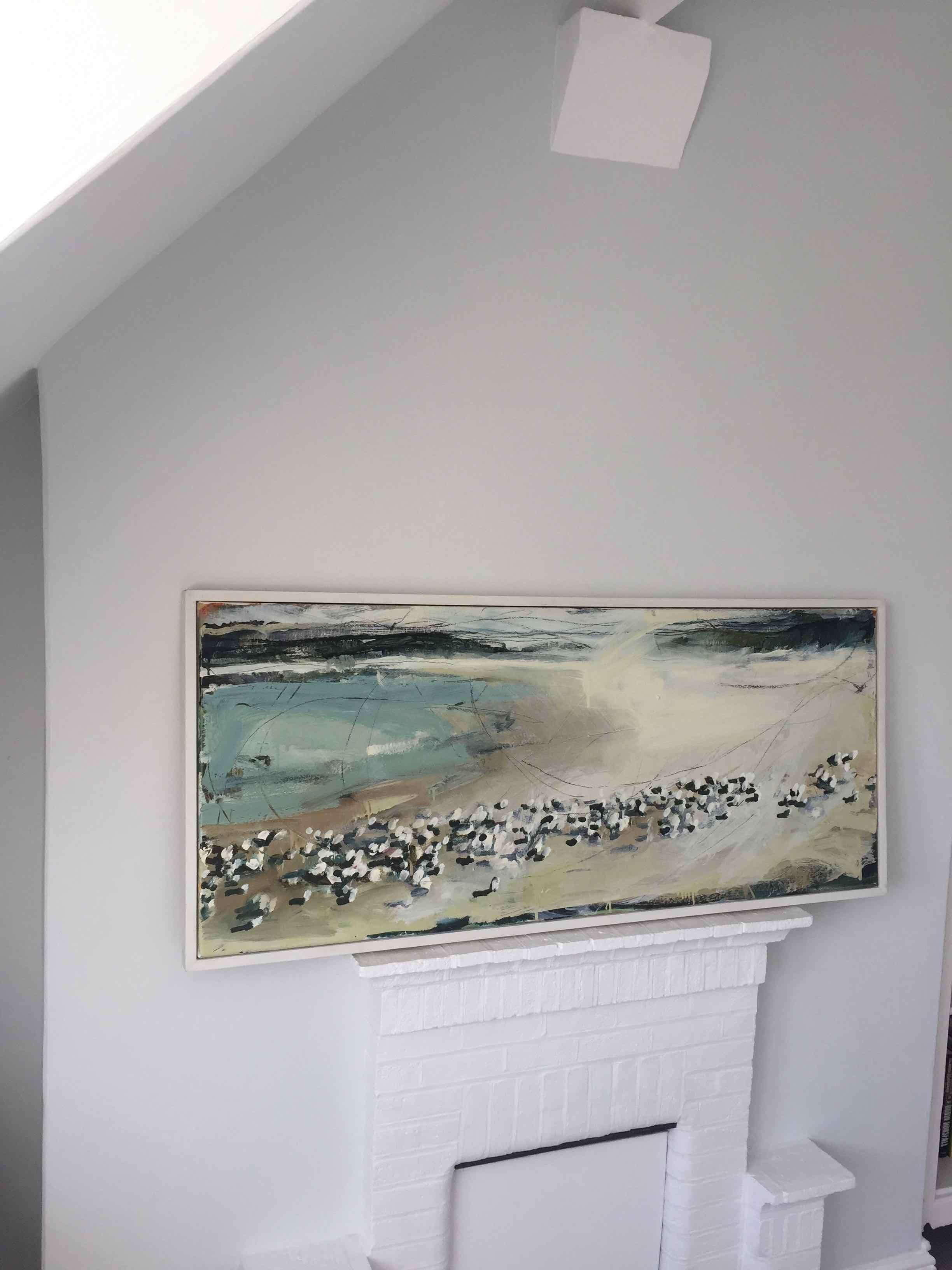 Sandpipers and Arctic Terns: Oil Painting by Royal West Acadamician - Gray Animal Painting by Sara Dudman