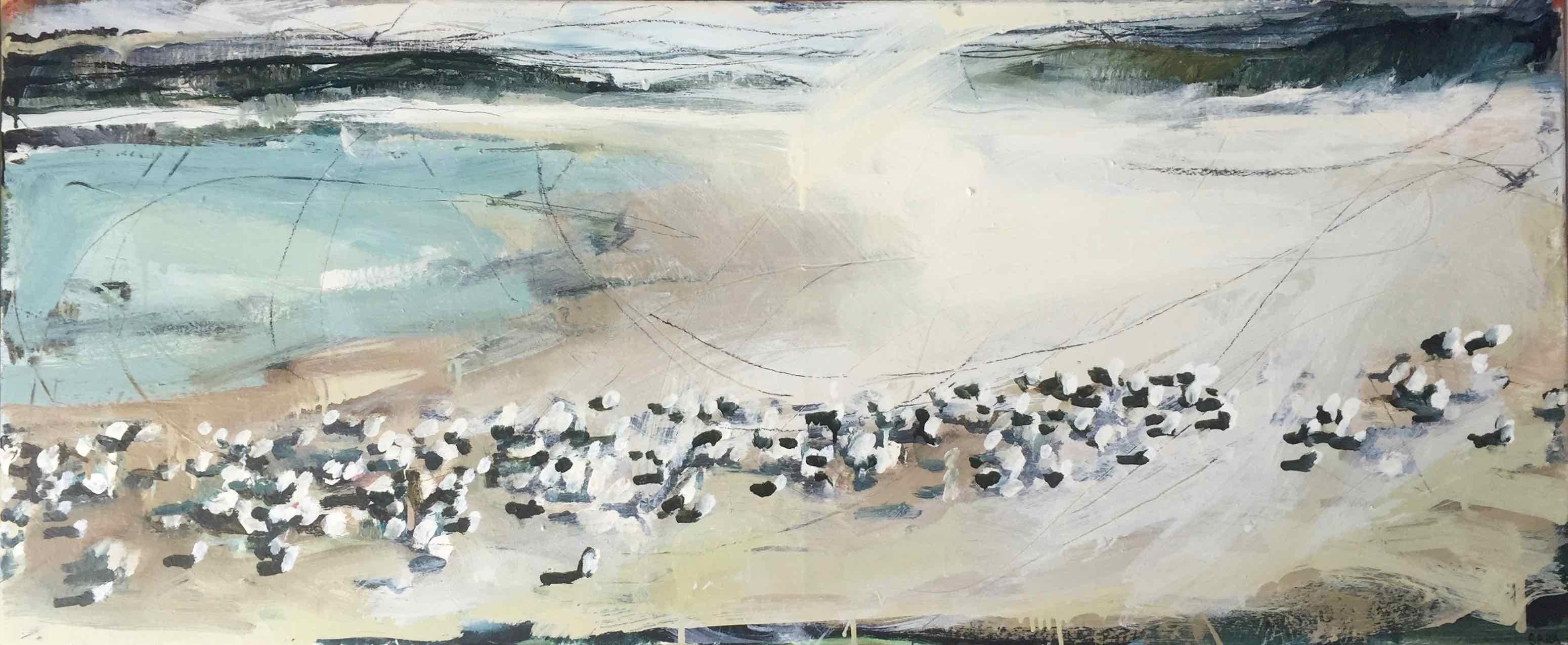 Sara Dudman Animal Painting - Sandpipers and Arctic Terns: Oil Painting by Royal West Acadamician
