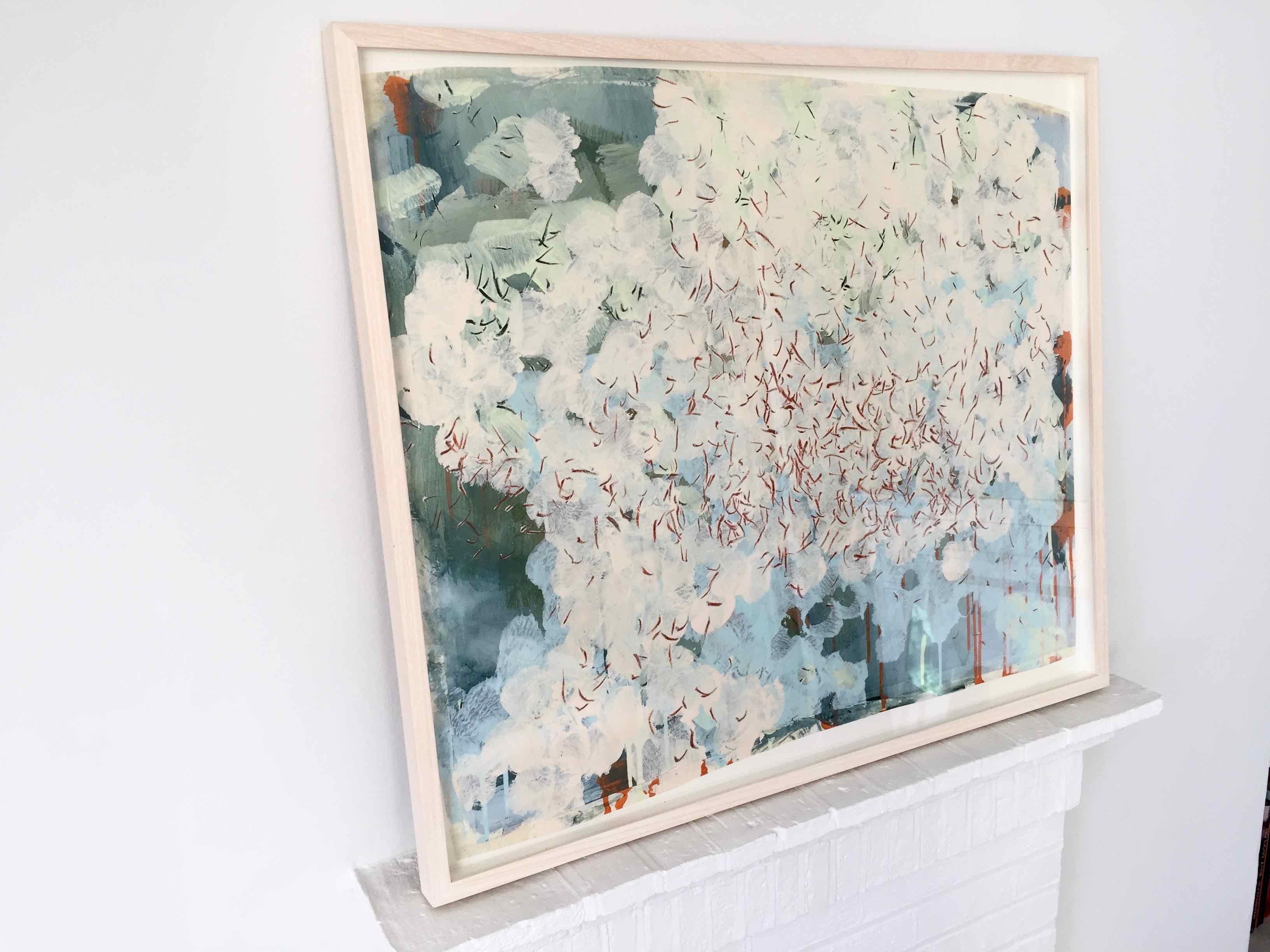 Swarm, Small White (Gran Sasso) 3, 2018, Gesso on paper, gouache, ink, Watercolour, 24 × 29 1/2 × 1 3/5 in; 61 × 75 × 4 cm by Sara Dudman RWA

Whilst on a residency in Italy, Sara Dudman saw a swarm of white butterflies and was fascinated by their