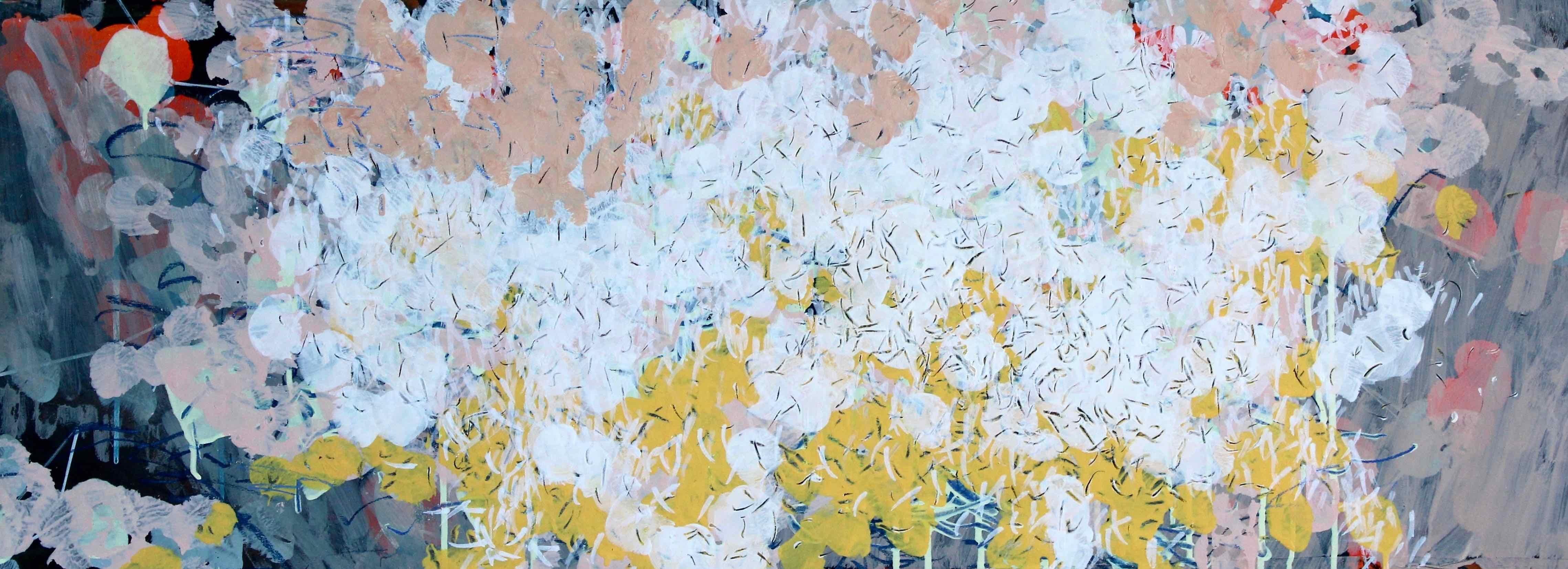 Swarm, small white (Gran Sasso) 4, 2018, Gouache, ink, pastel, watercolour on paper, 18 1/2 × 44 1/10 in; 47 × 112 cm by Sara Dudman RWA

Whilst on a residency in Italy, Sara Dudman saw a swarm of white butterflies and was fascinated by their flight