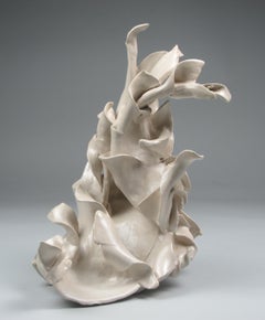 "Almost", Abstract, Gestural, Ceramic, White, Cream, Stoneware, Sculpture
