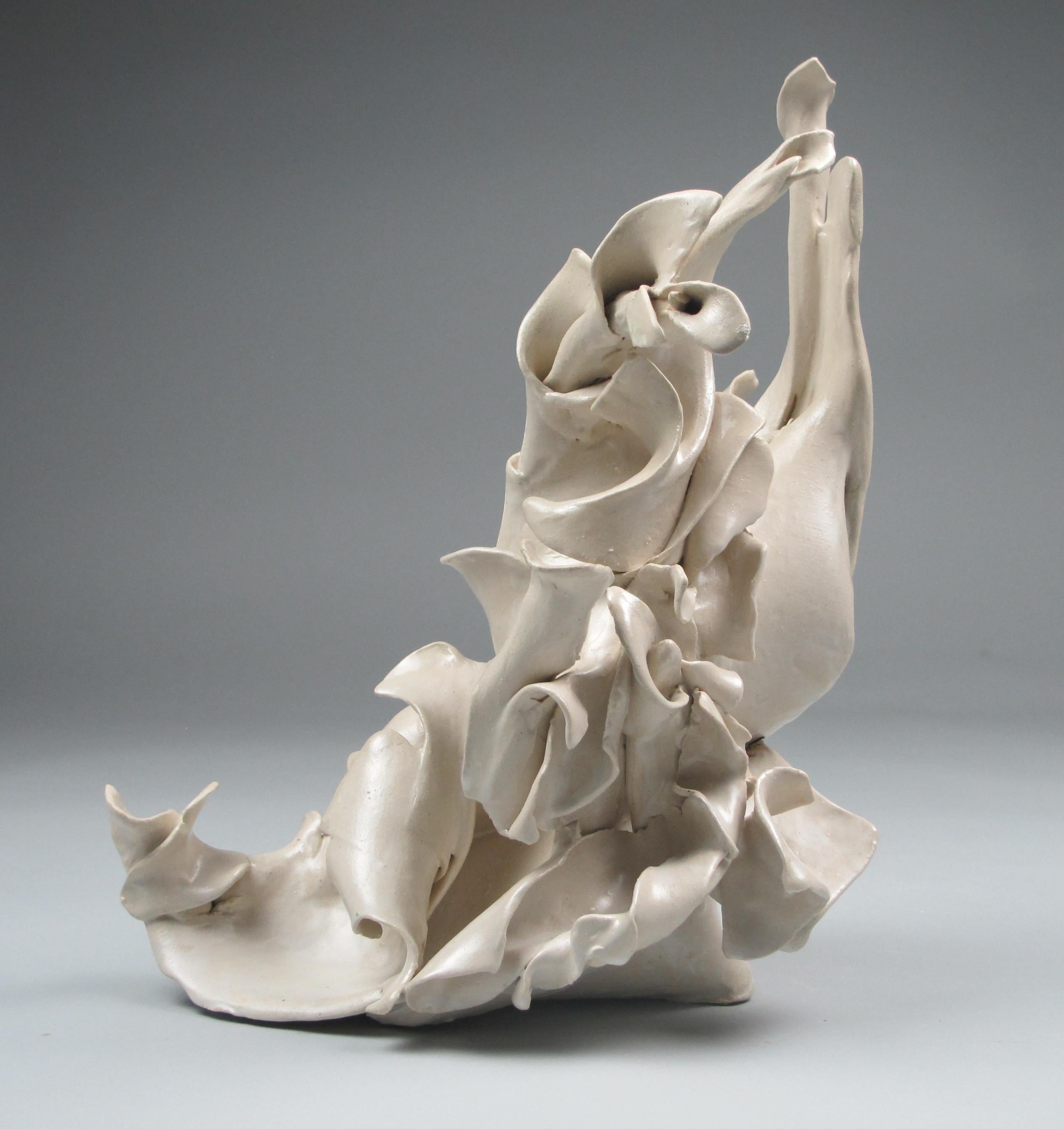 Sara Fine-Wilson Abstract Sculpture - "Almost", gestural, ceramic, sculpture, white, cream, stoneware